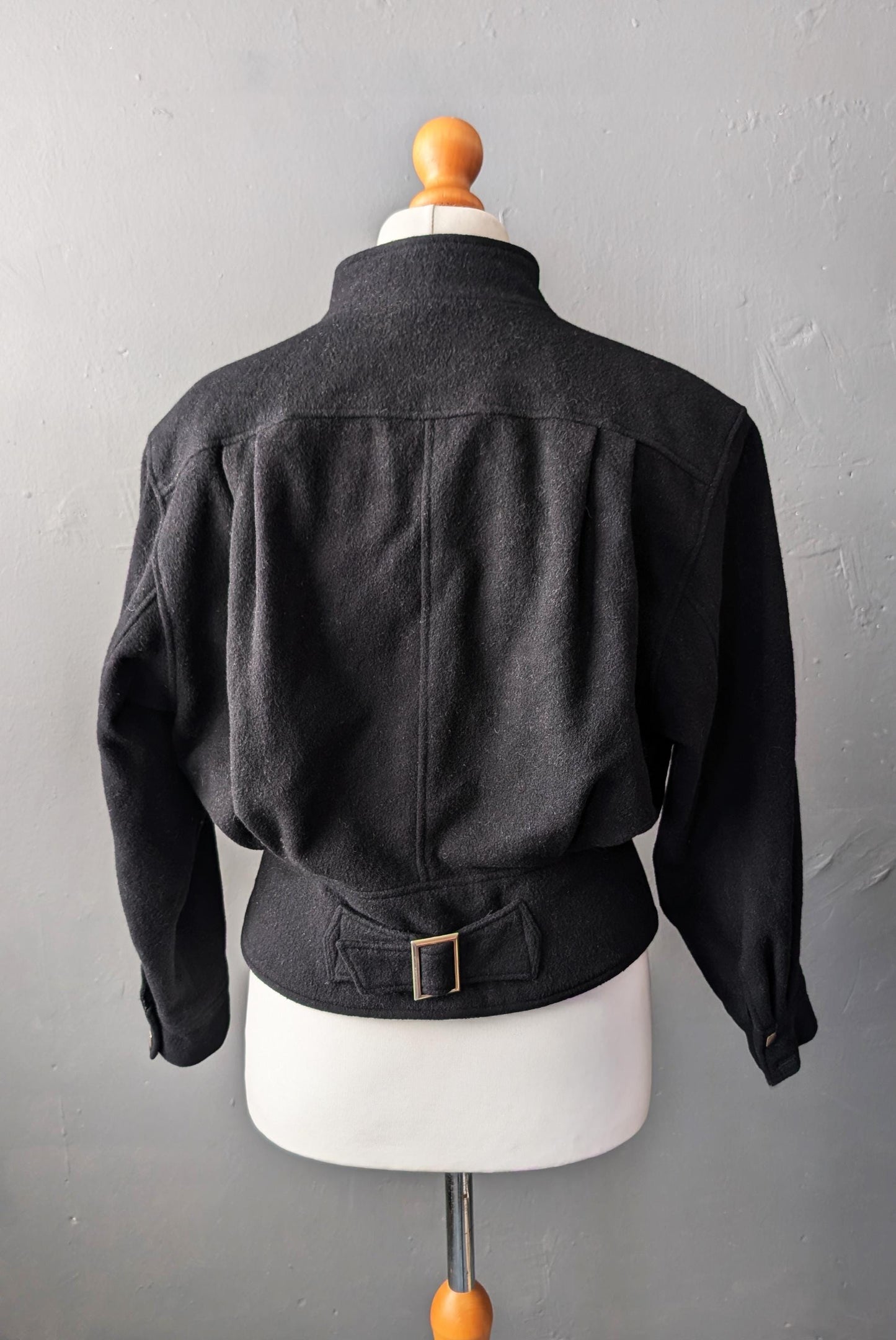 80s Cropped Wool Jacket, Double Breasted Short Coat, Size Medium