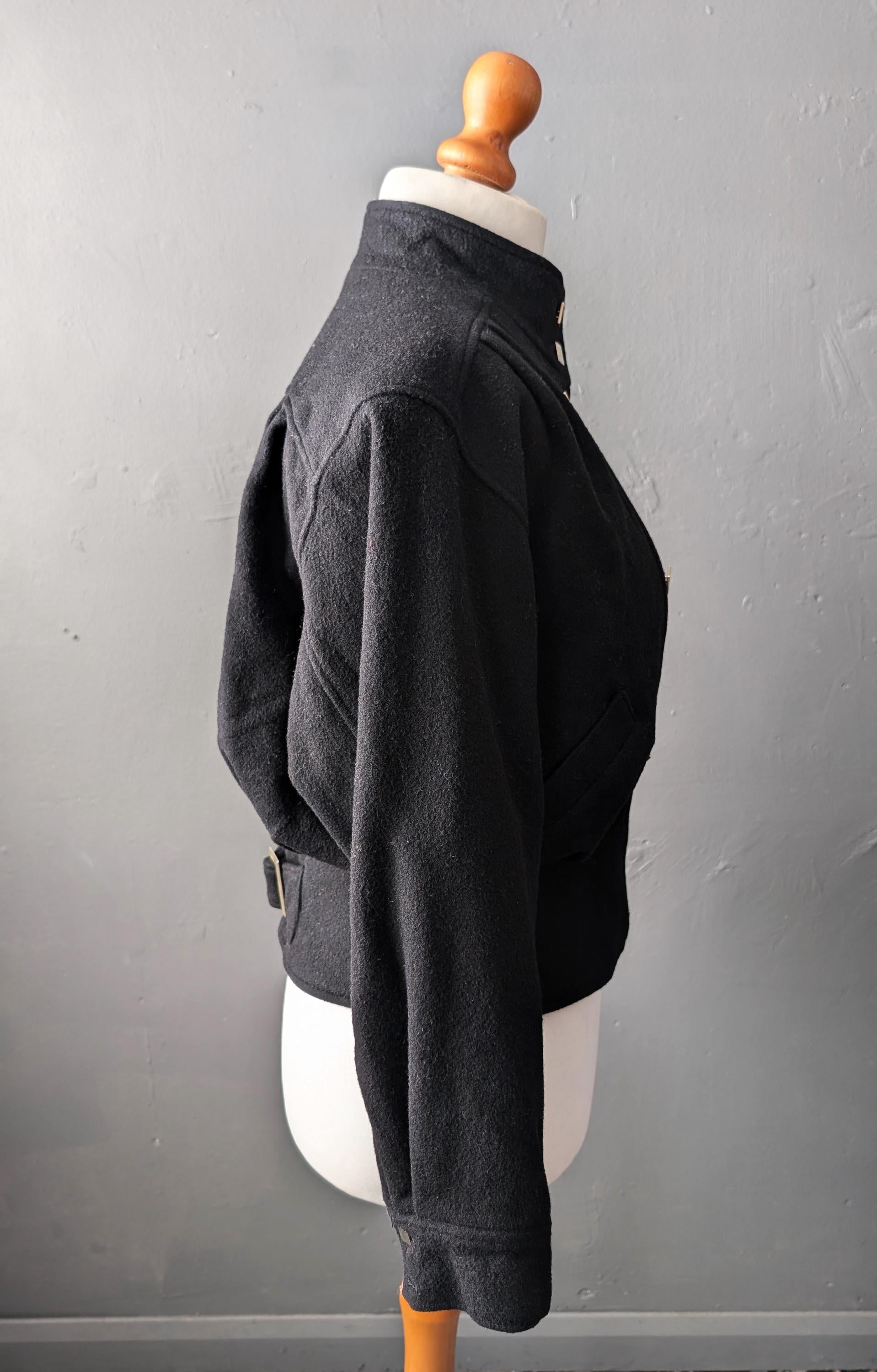 80s Cropped Wool Jacket, Double Breasted Short Coat, Size Medium