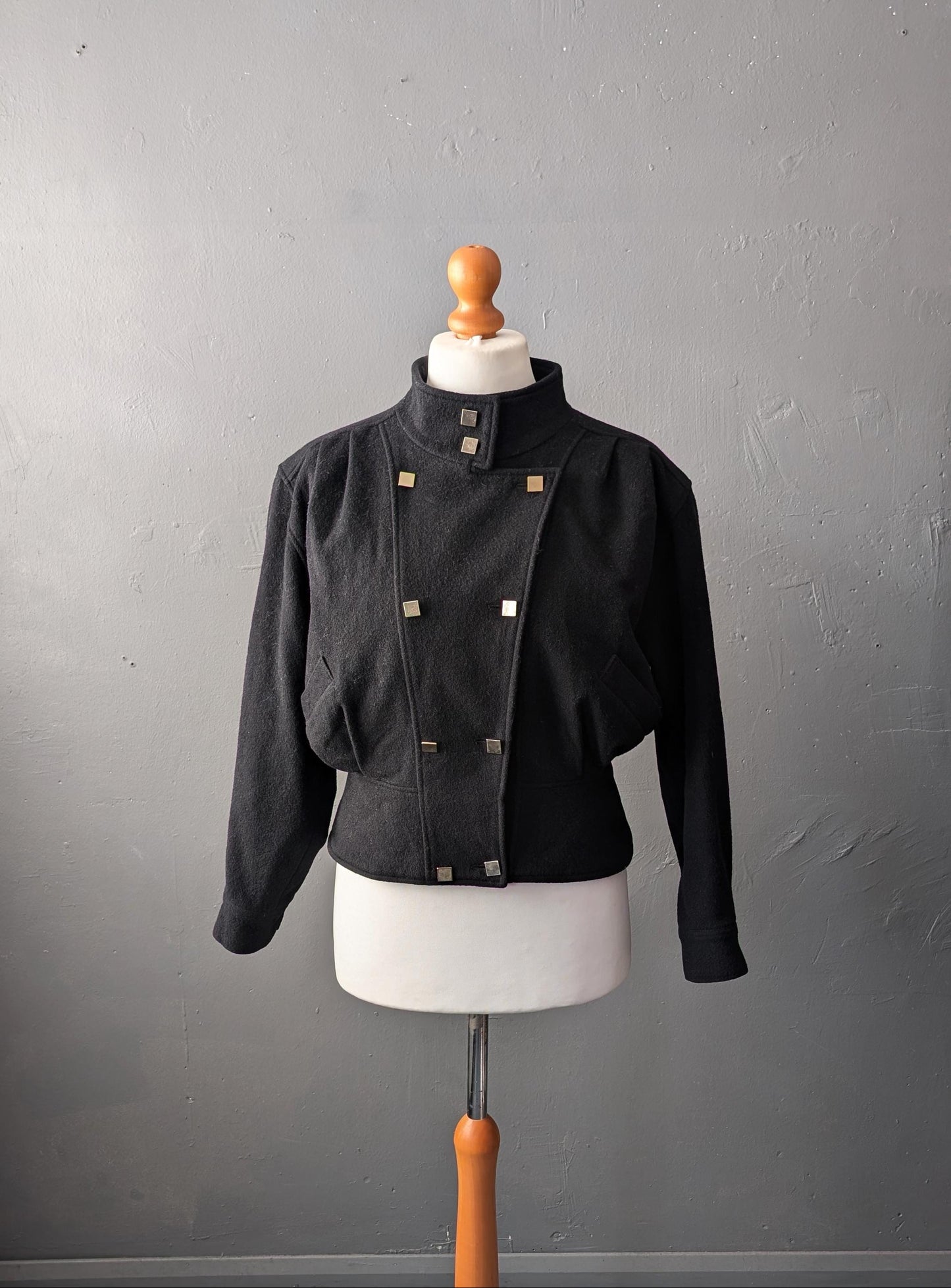 80s Cropped Wool Jacket, Double Breasted Short Coat, Size Medium