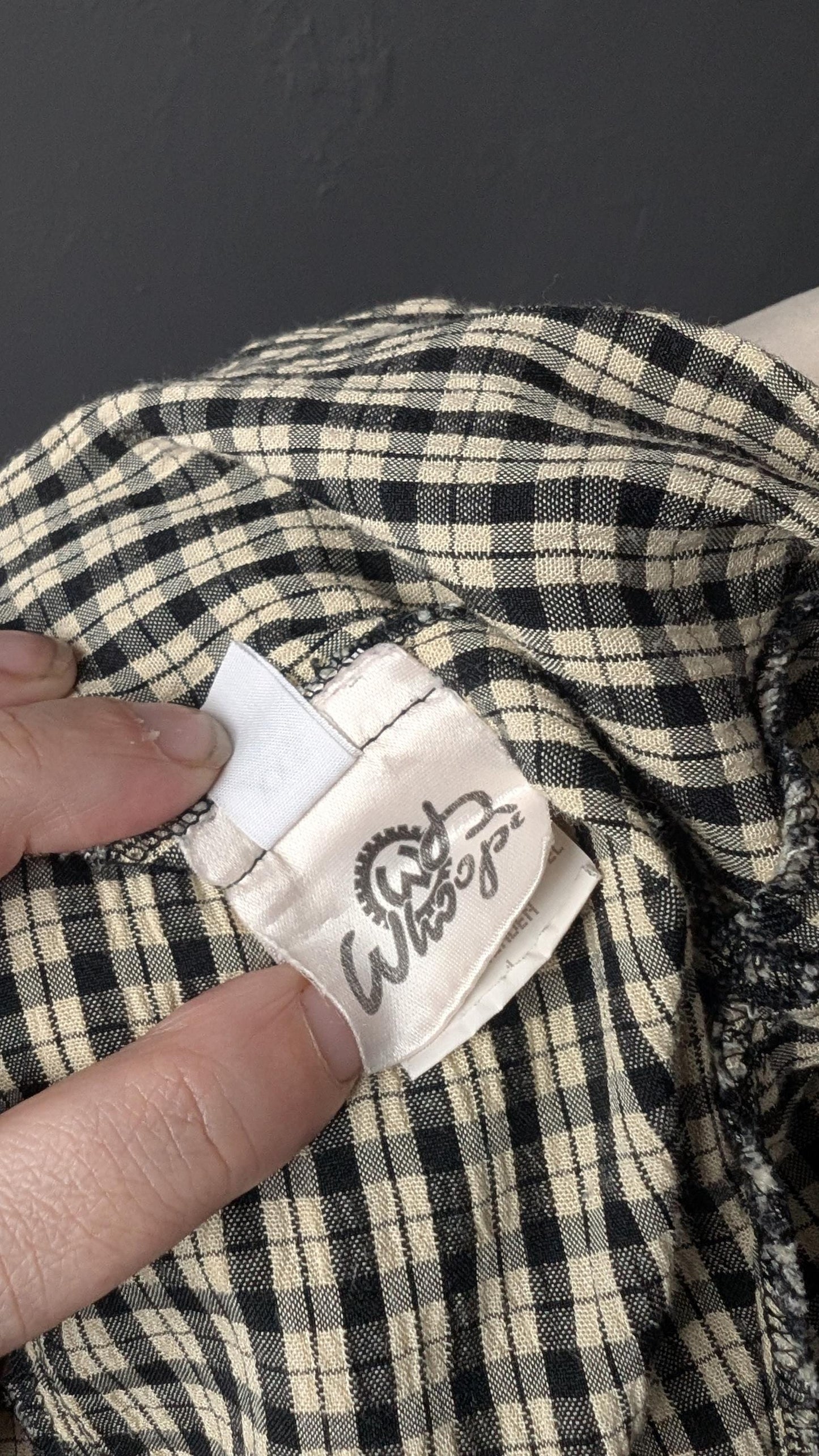 90s Cream Check Dress by Whoopi, Knee Length Midi, Size XXS XS