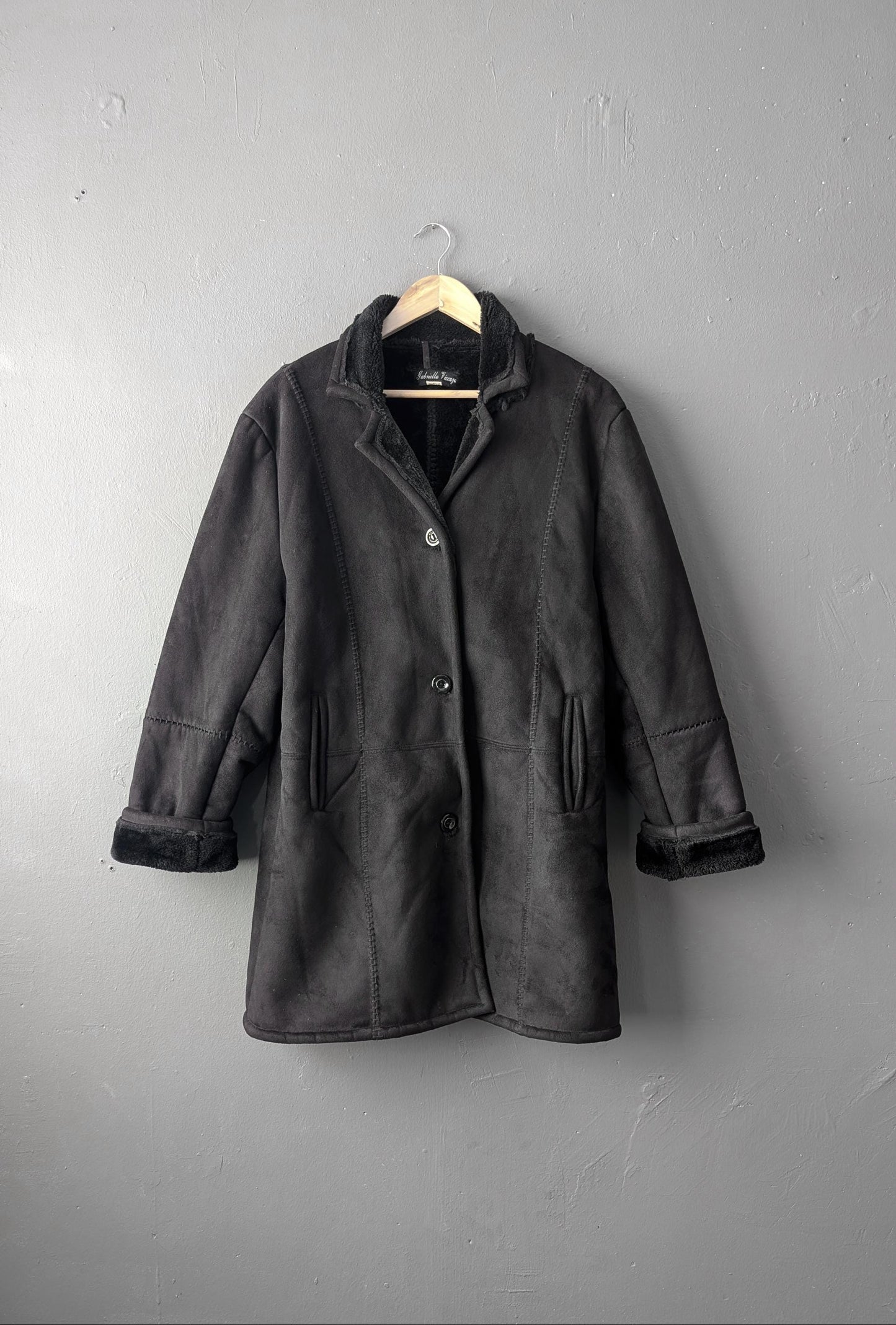 90s Faux Sheepskin Coat, Vegan Shearling Overcoat, XL