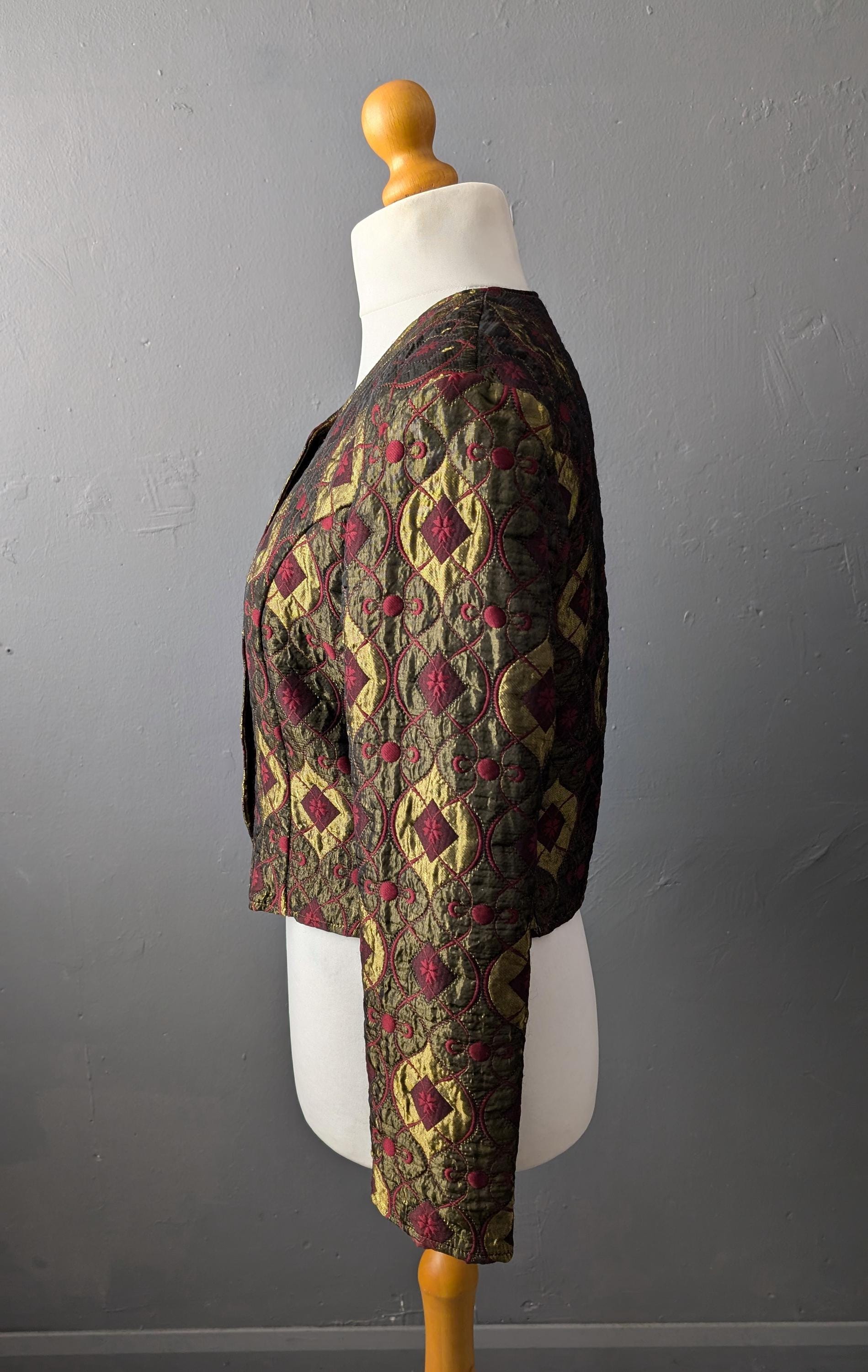80s Metallic Brocade Jacket, Glam Blazer, XL Eveningwear