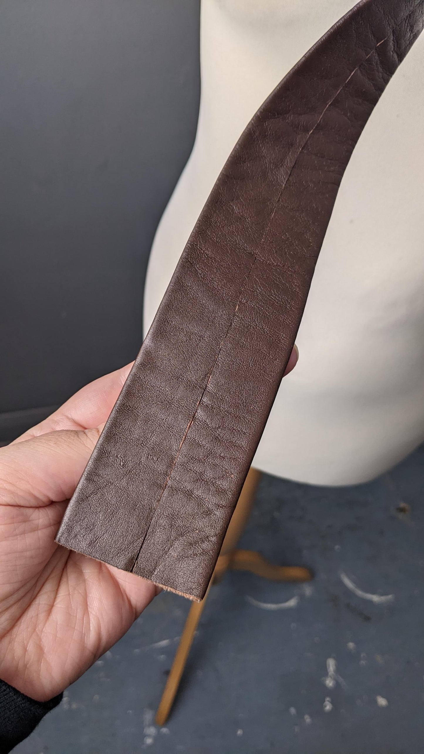 Vintage Brown Leather Tie, Mid Century Elasticated Necktie