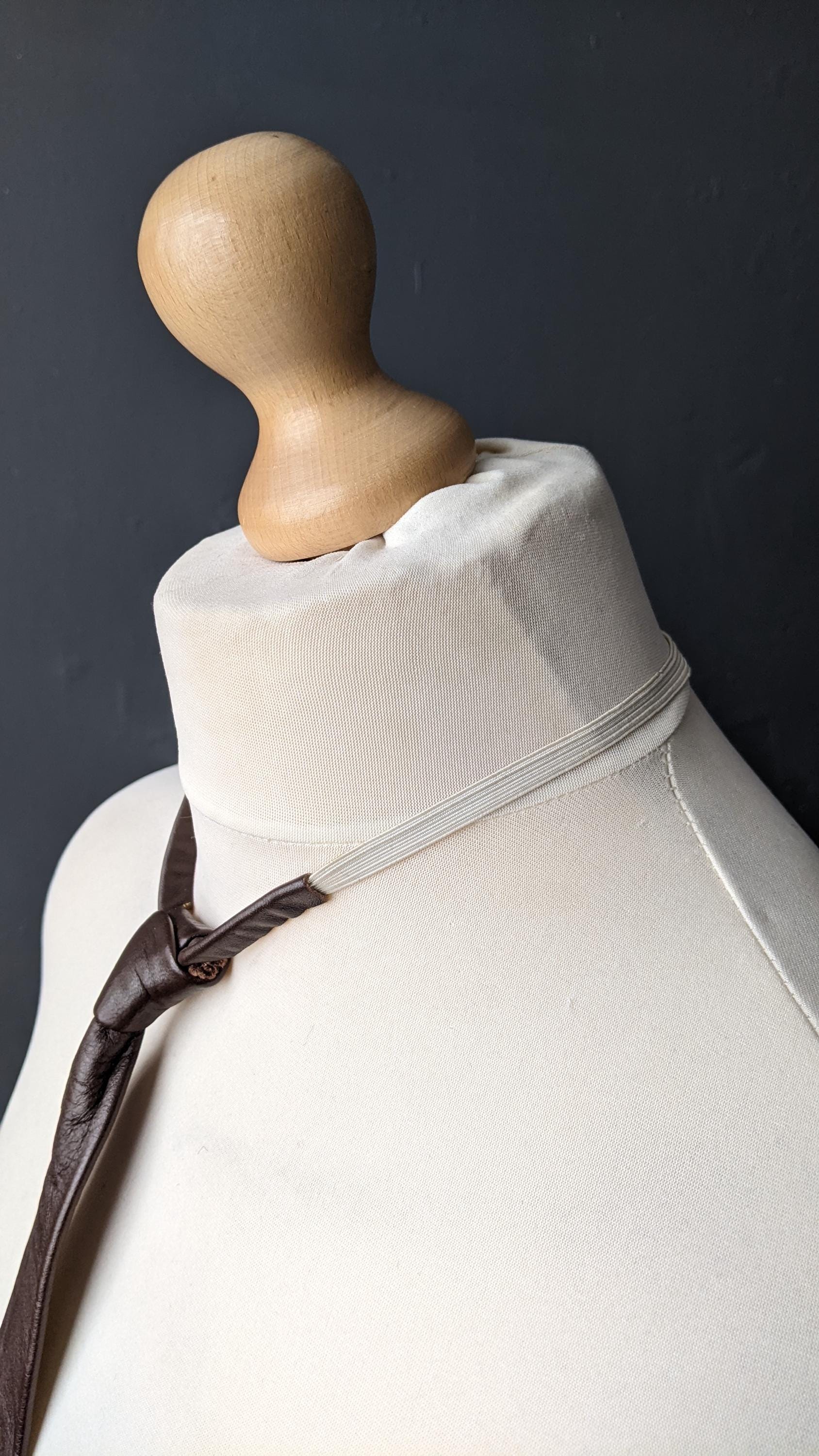 Vintage Brown Leather Tie, Mid Century Elasticated Necktie