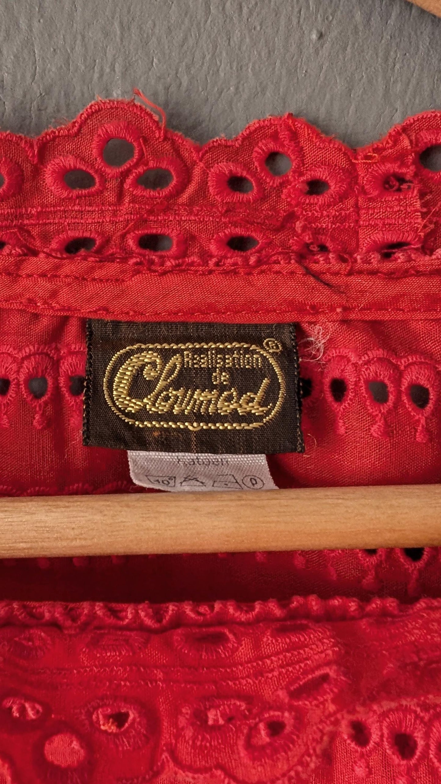 80s Red Broderie Anglais Top, Embroidered Eyelet Blouse, Medium to XL