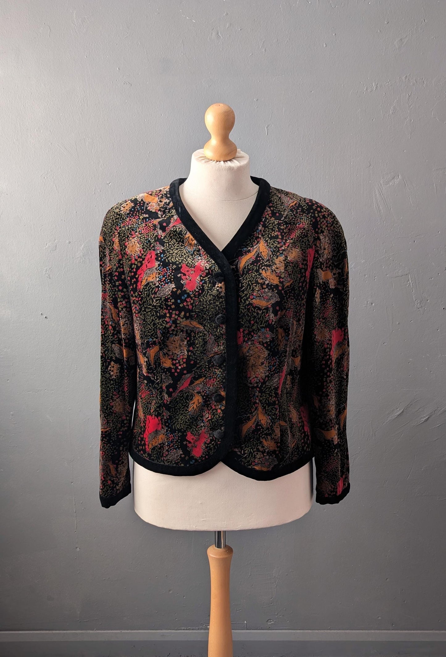 80s Cotton Velvet Jacket, Abstract Confetti Print, Size Large