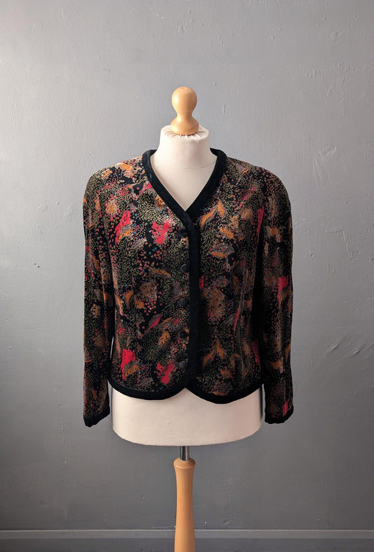 80s Cotton Velvet Jacket, Abstract Confetti Print, Size Large