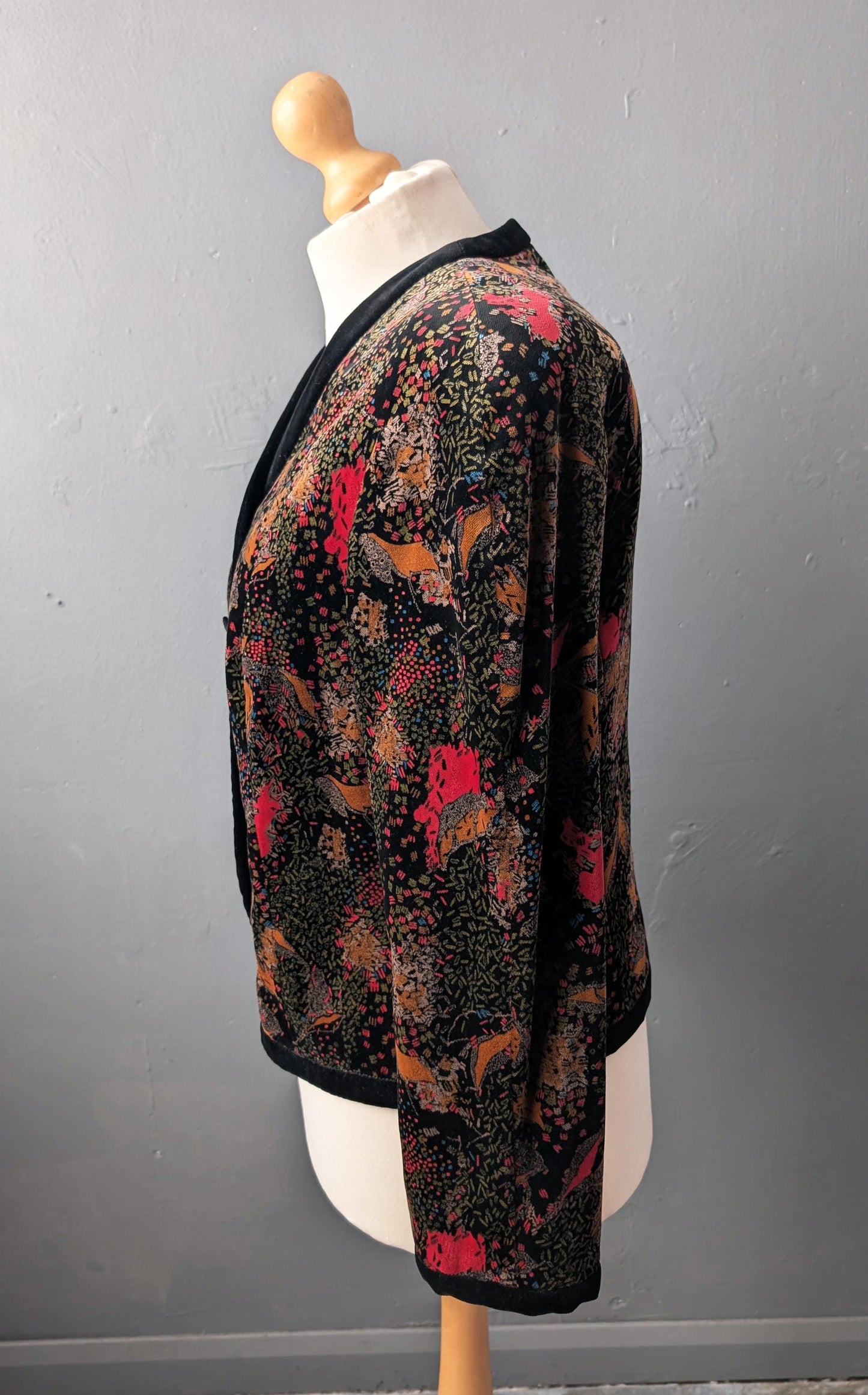80s Cotton Velvet Jacket, Abstract Confetti Print, Size Large