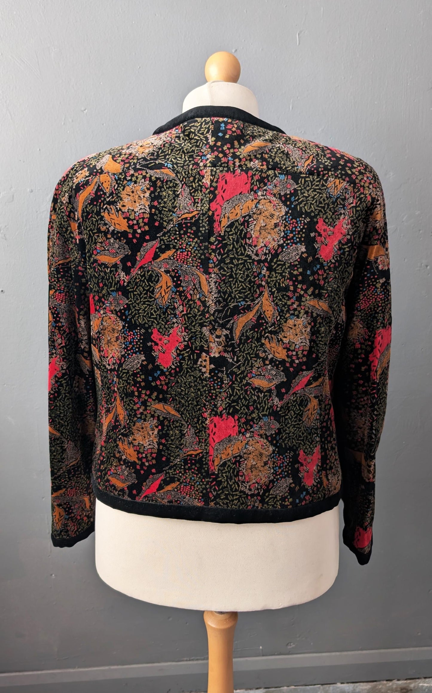 80s Cotton Velvet Jacket, Abstract Confetti Print, Size Large