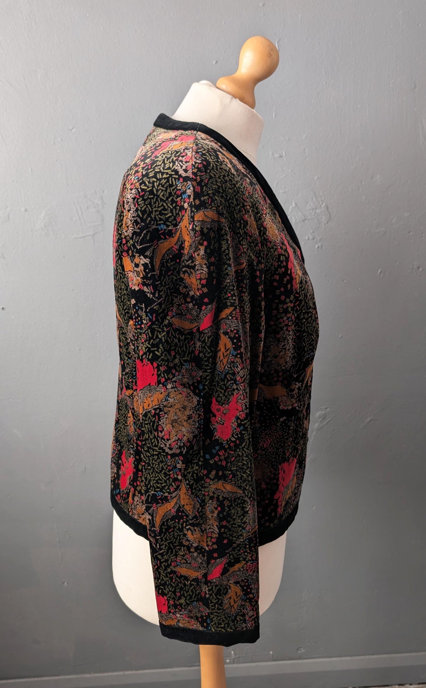 80s Cotton Velvet Jacket, Abstract Confetti Print, Size Large