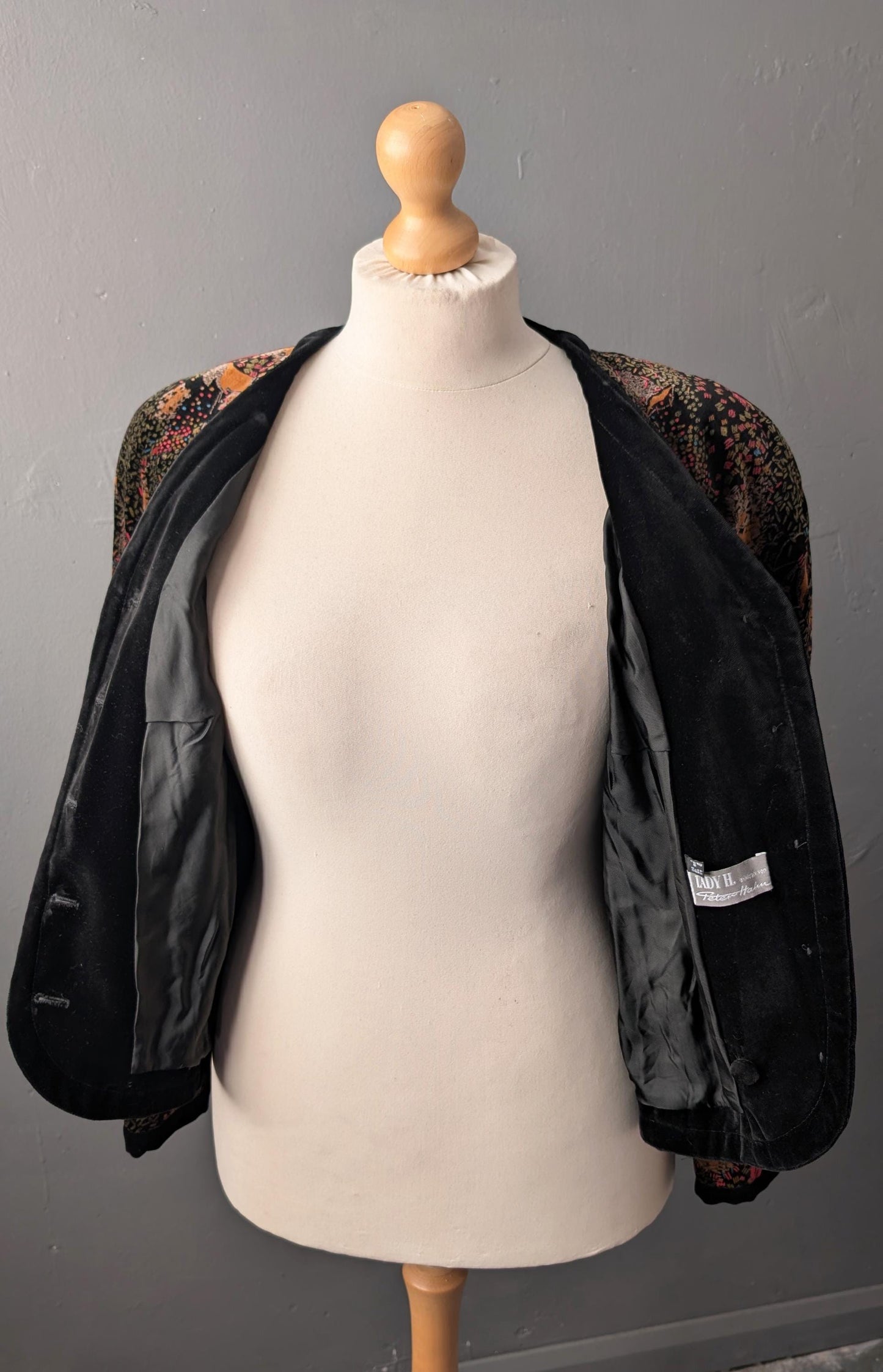80s Cotton Velvet Jacket, Abstract Confetti Print, Size Large