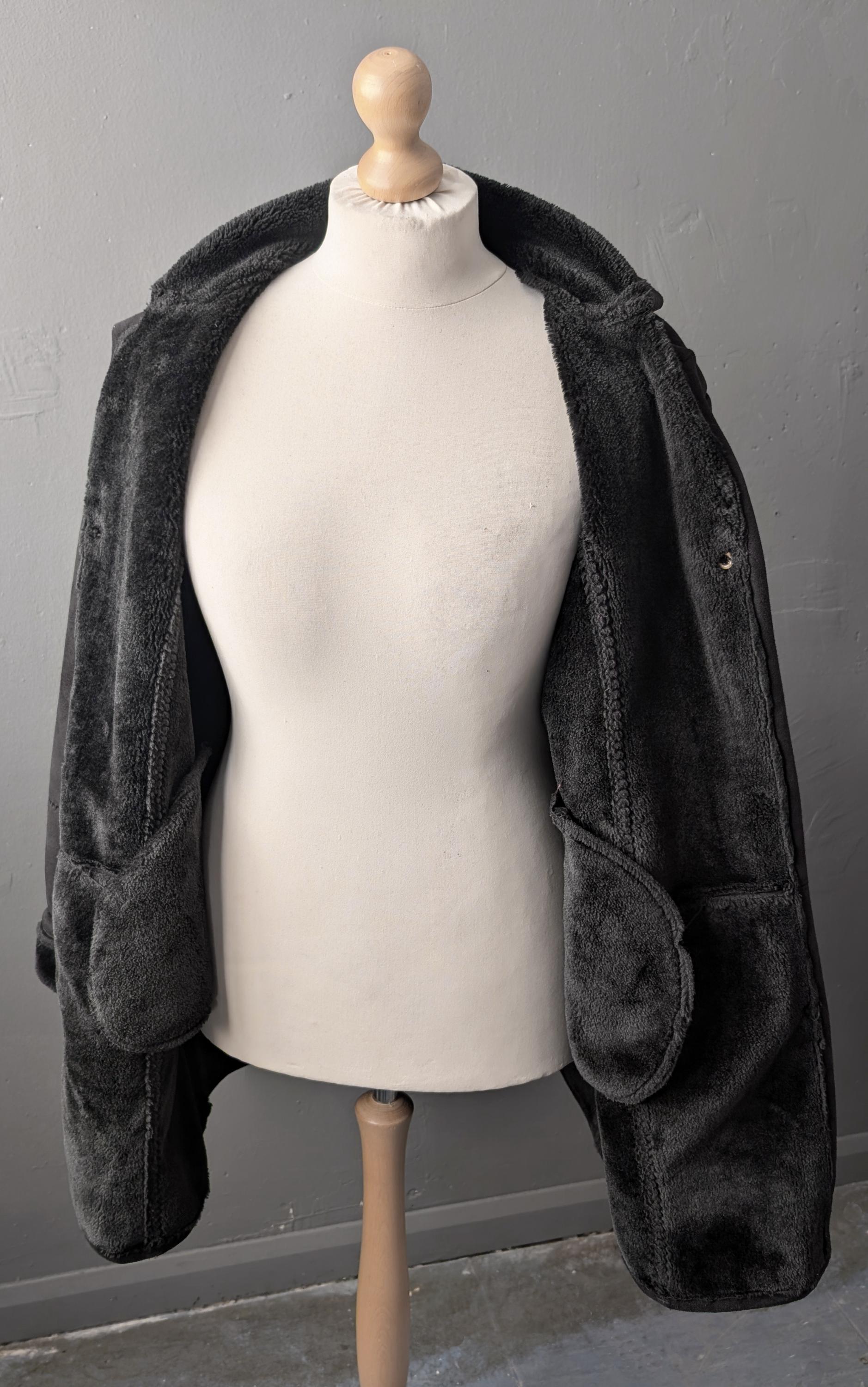 90s Faux Sheepskin Coat, Vegan Shearling Overcoat, XL