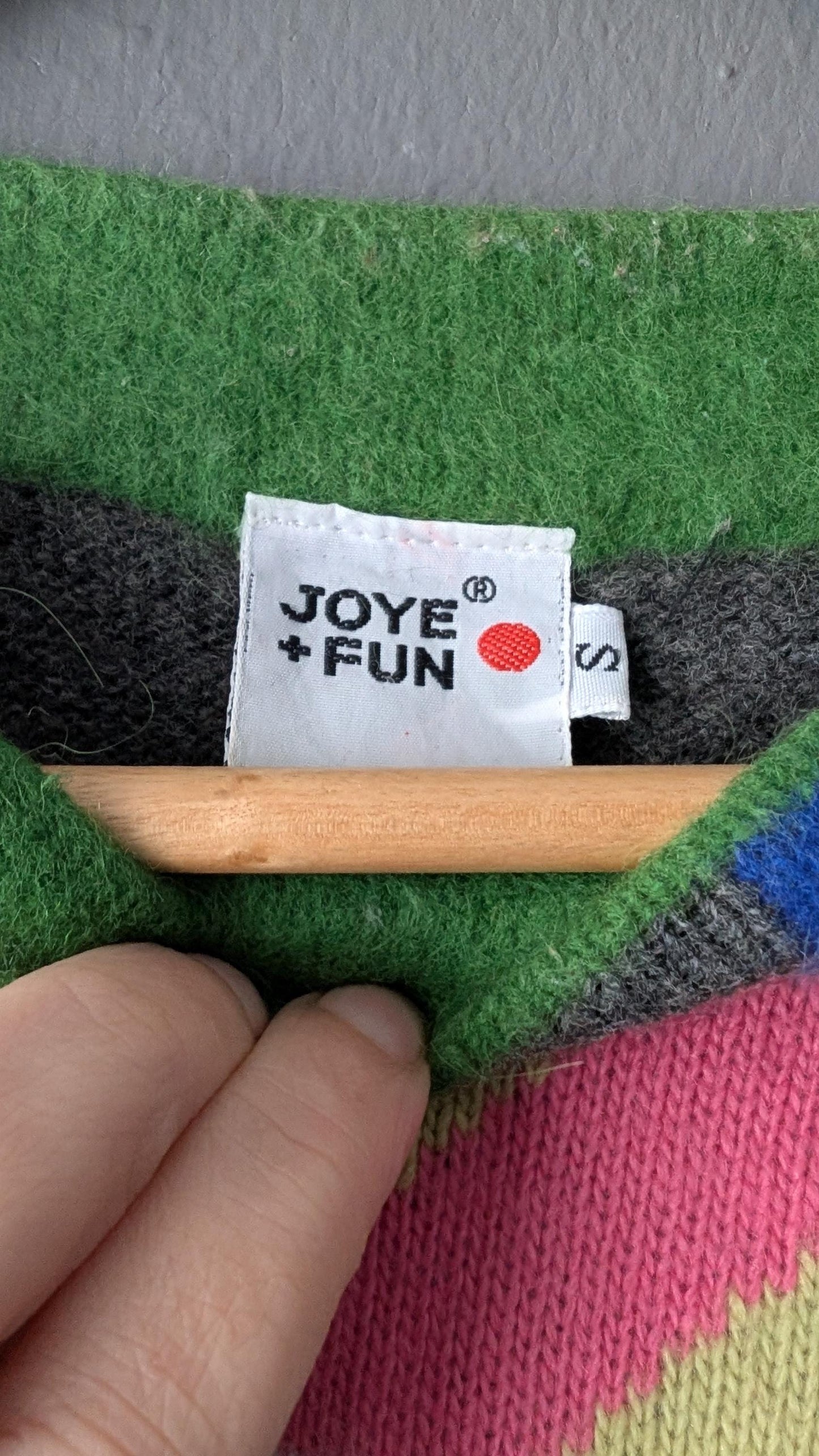 80s Geometric Novelty Sweater by Joye Fun, Colourful Abstract Shapes, Size Small