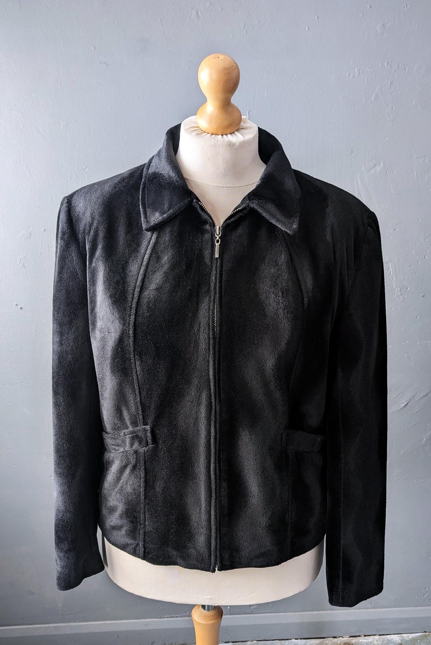 Velboa Faux Fur Jacket, Vintage 90s Zip Up Coat, Size Large