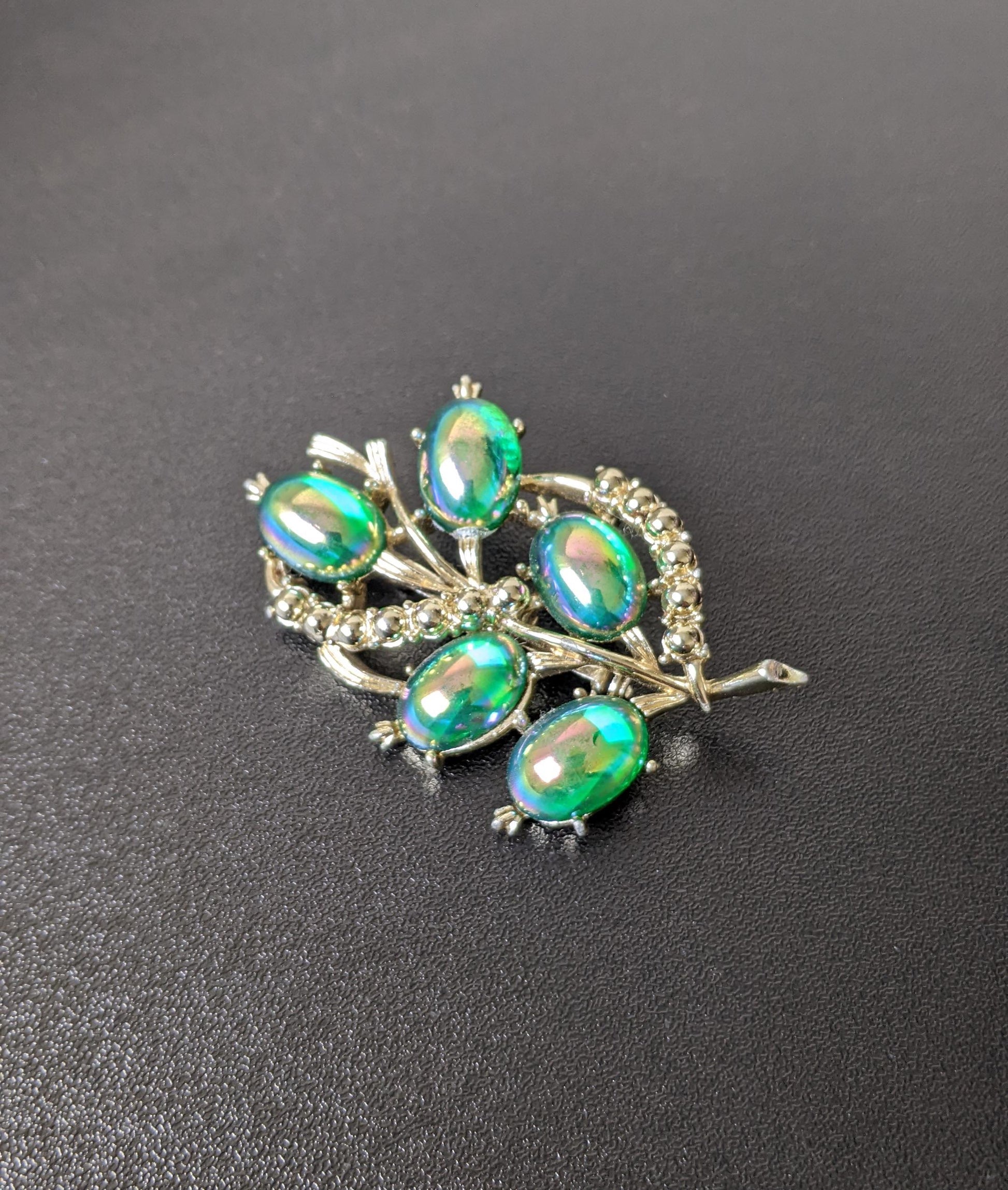 Vintage Iridescent Berry Brooch, Sparkly Aurora Borealis Sprig Pin