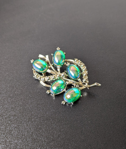 Vintage Iridescent Berry Brooch, Sparkly Aurora Borealis Sprig Pin