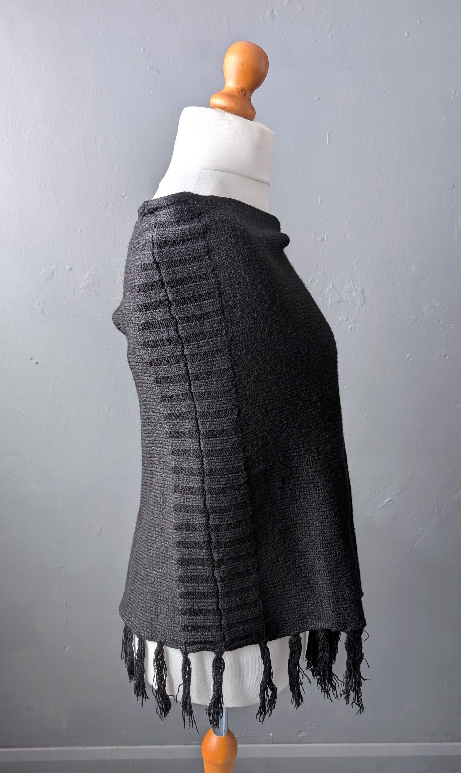 Button Up Knit Poncho, Wool Fringe Cape, Free Size