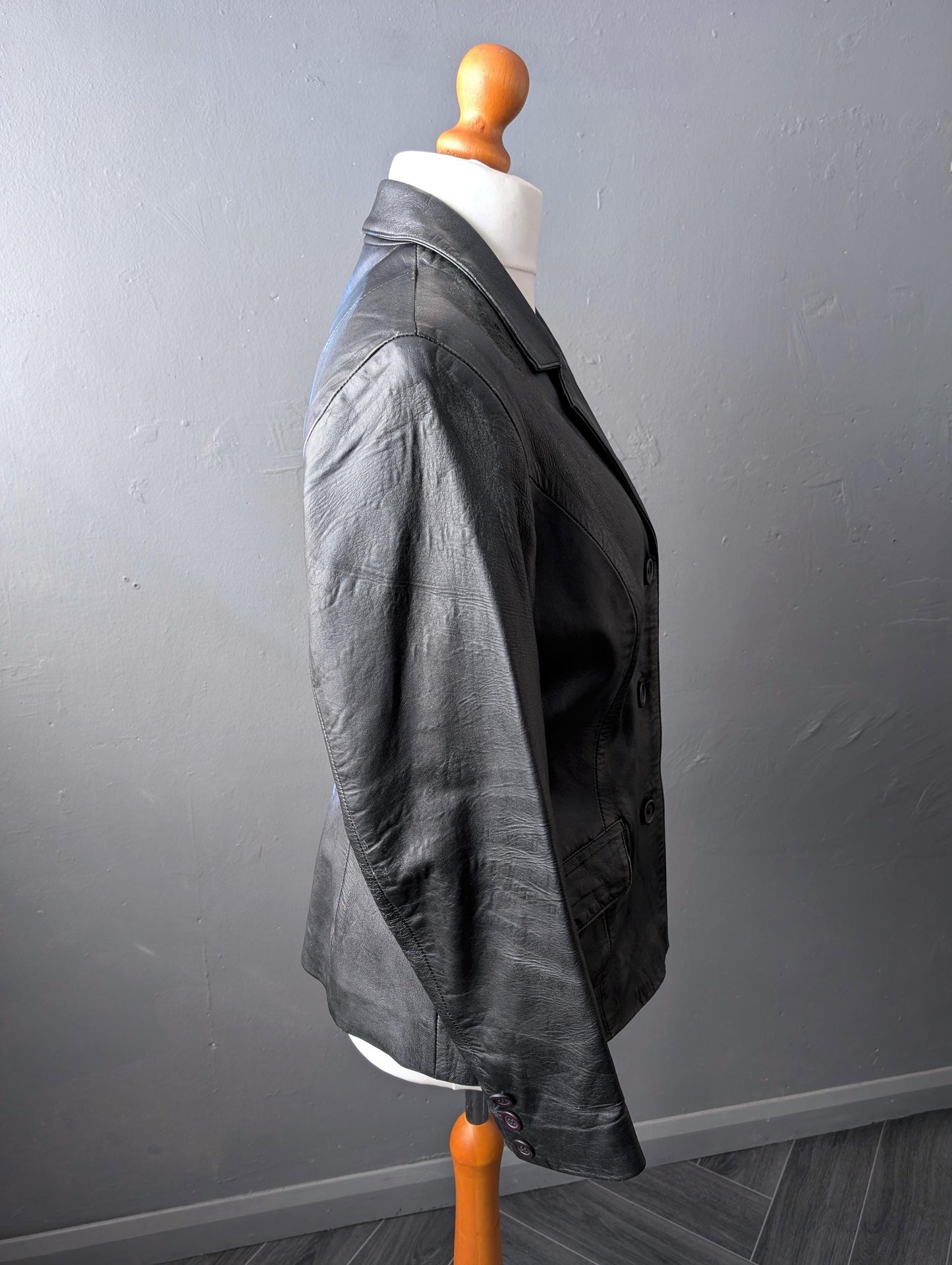 Painted Gothic Leather Jacket, Lunar Full Moon, Witchy Wearable Art