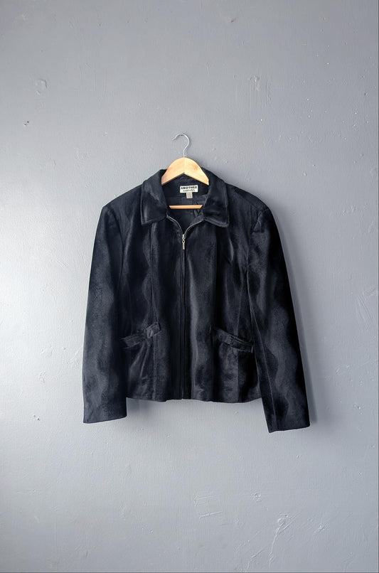 Velboa Faux Fur Jacket, Vintage 90s Zip Up Coat, Size Large