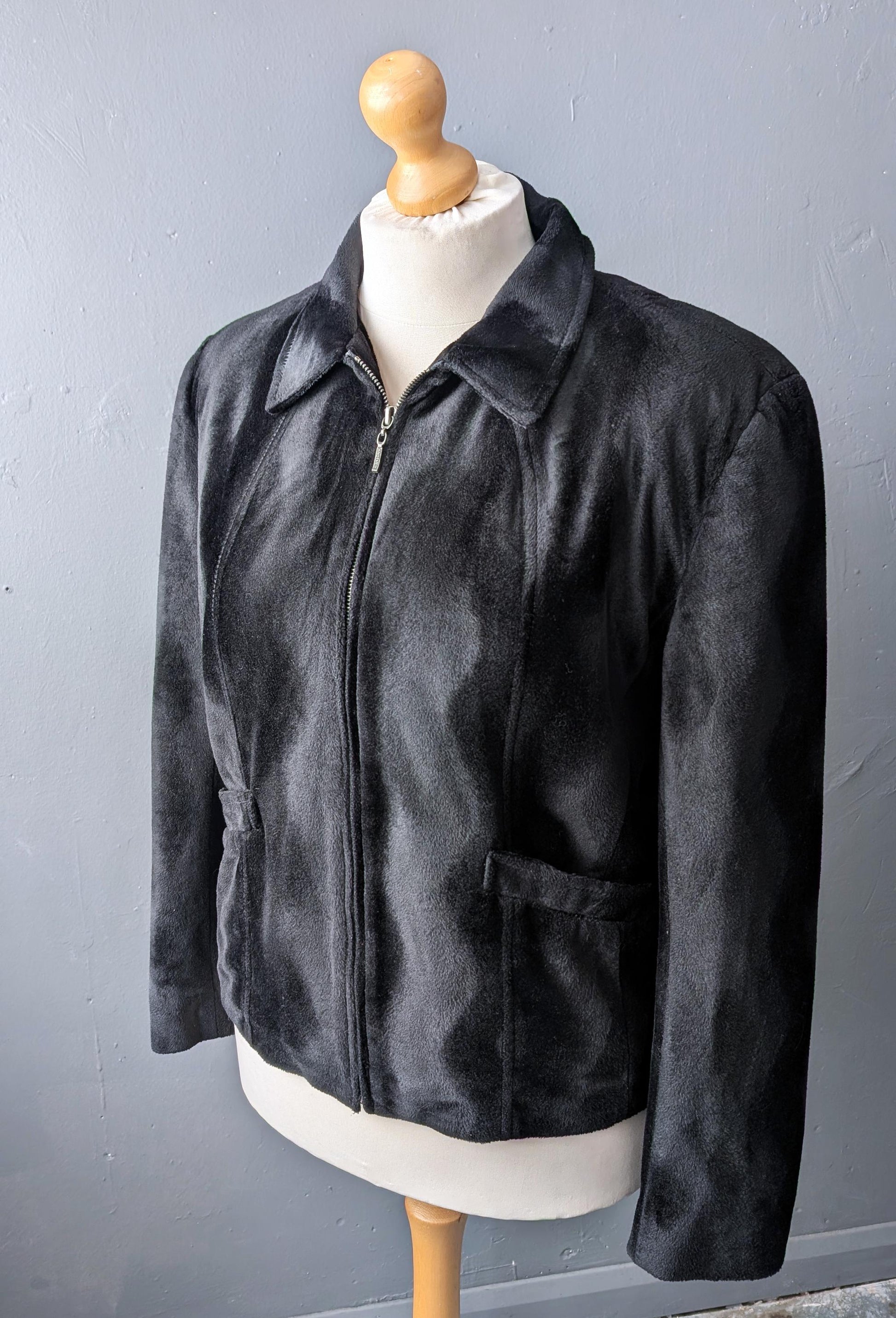 Velboa Faux Fur Jacket, Vintage 90s Zip Up Coat, Size Large