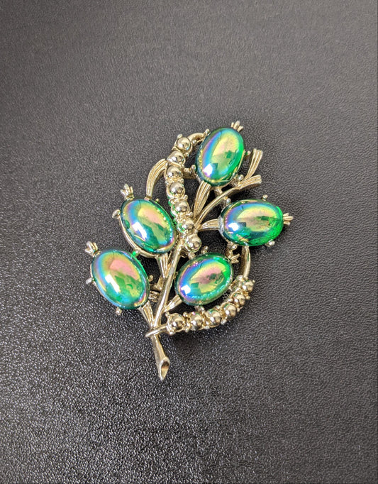 Vintage Iridescent Berry Brooch, Sparkly Aurora Borealis Sprig Pin