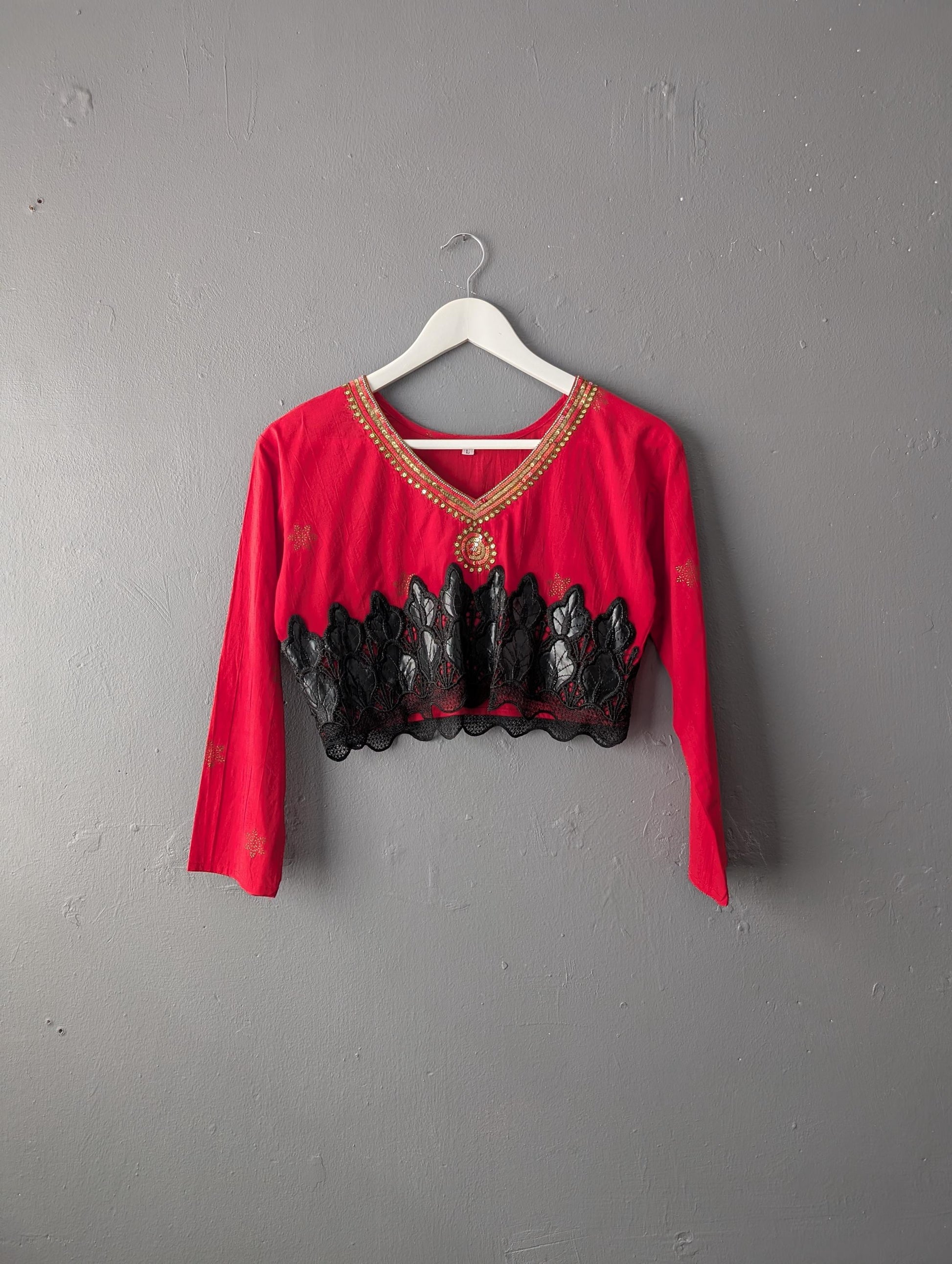 Embroidered Ethnic Crop Top, Indian Belly Shirt, OOAK Boho, Size Small to Medium