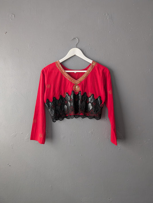 Embroidered Ethnic Crop Top, Indian Belly Shirt, OOAK Boho, Size Small to Medium