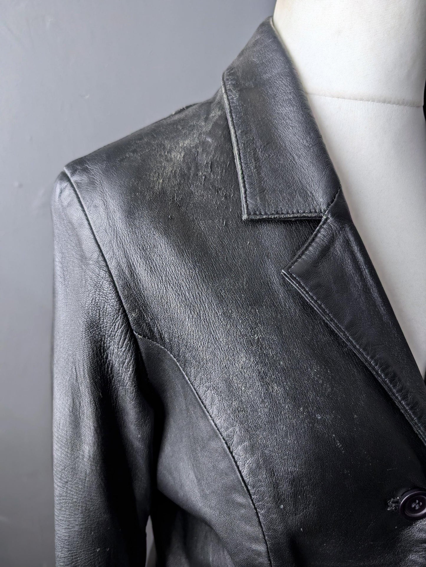 Painted Gothic Leather Jacket, Lunar Full Moon, Witchy Wearable Art