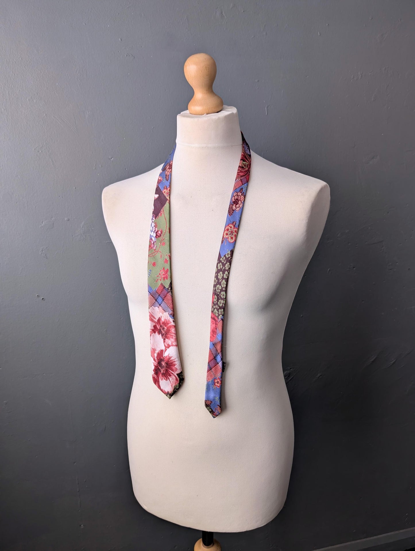 80s Italian Silk Tie by Splendor, Floral Patchwork Necktie