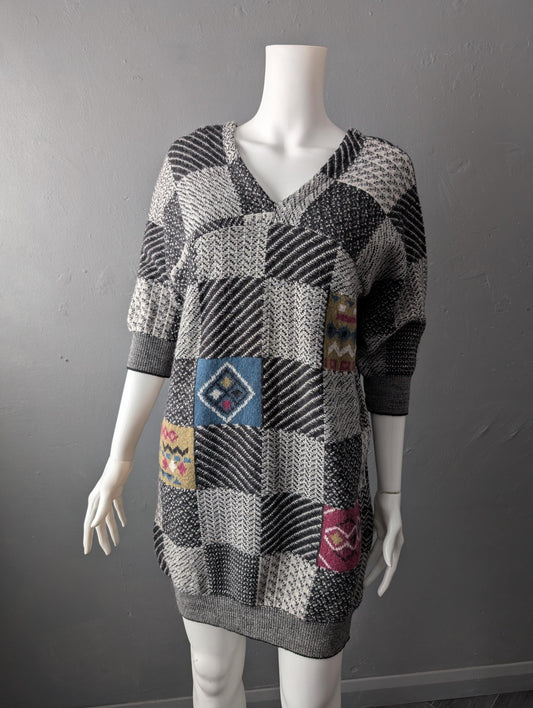 Retro Nerd Sweater Dress, Geometric Wool Jumper, 8 Bit Chic Knit, Size Medium
