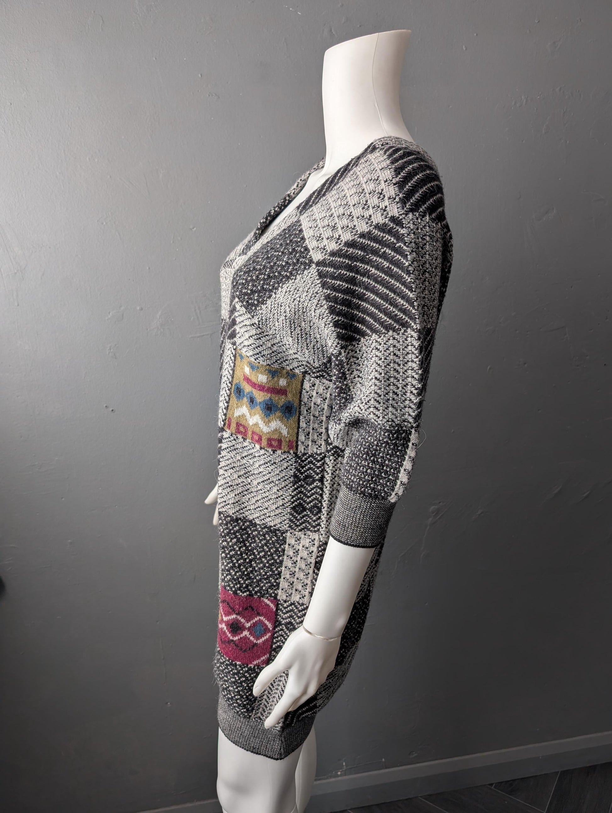 Retro Nerd Sweater Dress, Geometric Wool Jumper, 8 Bit Chic Knit, Size Medium