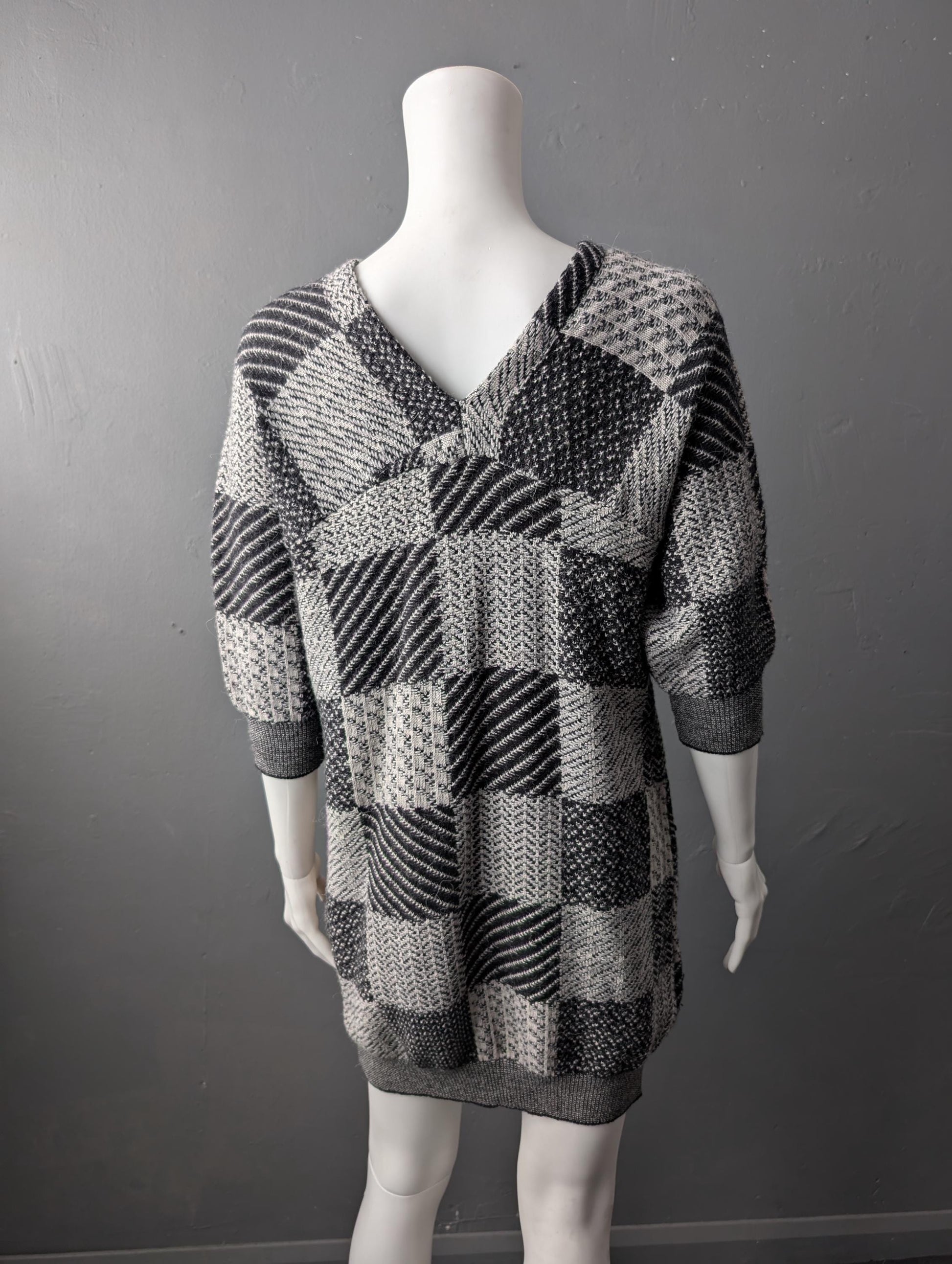 Retro Nerd Sweater Dress, Geometric Wool Jumper, 8 Bit Chic Knit, Size Medium