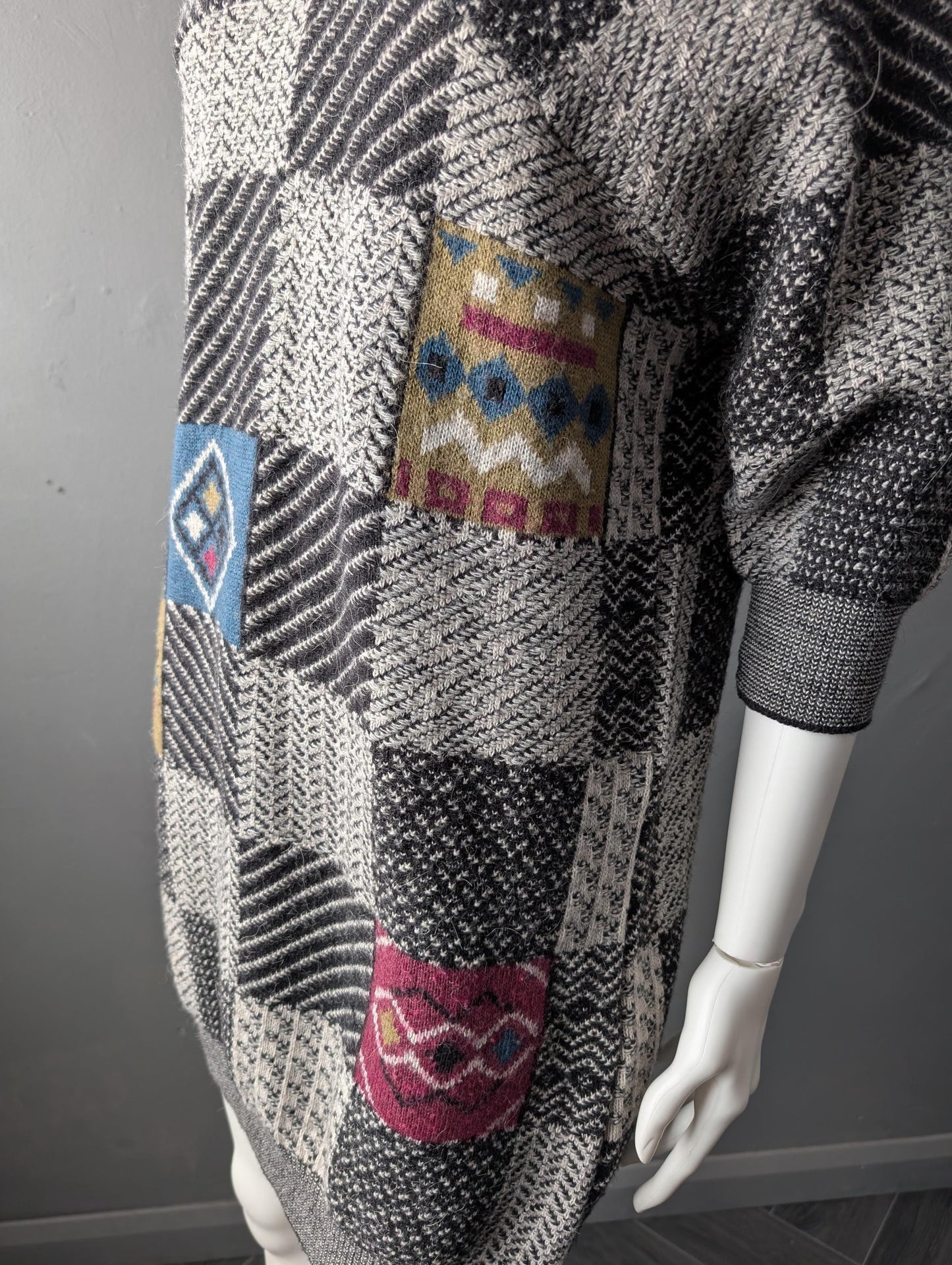 Retro Nerd Sweater Dress, Geometric Wool Jumper, 8 Bit Chic Knit, Size Medium