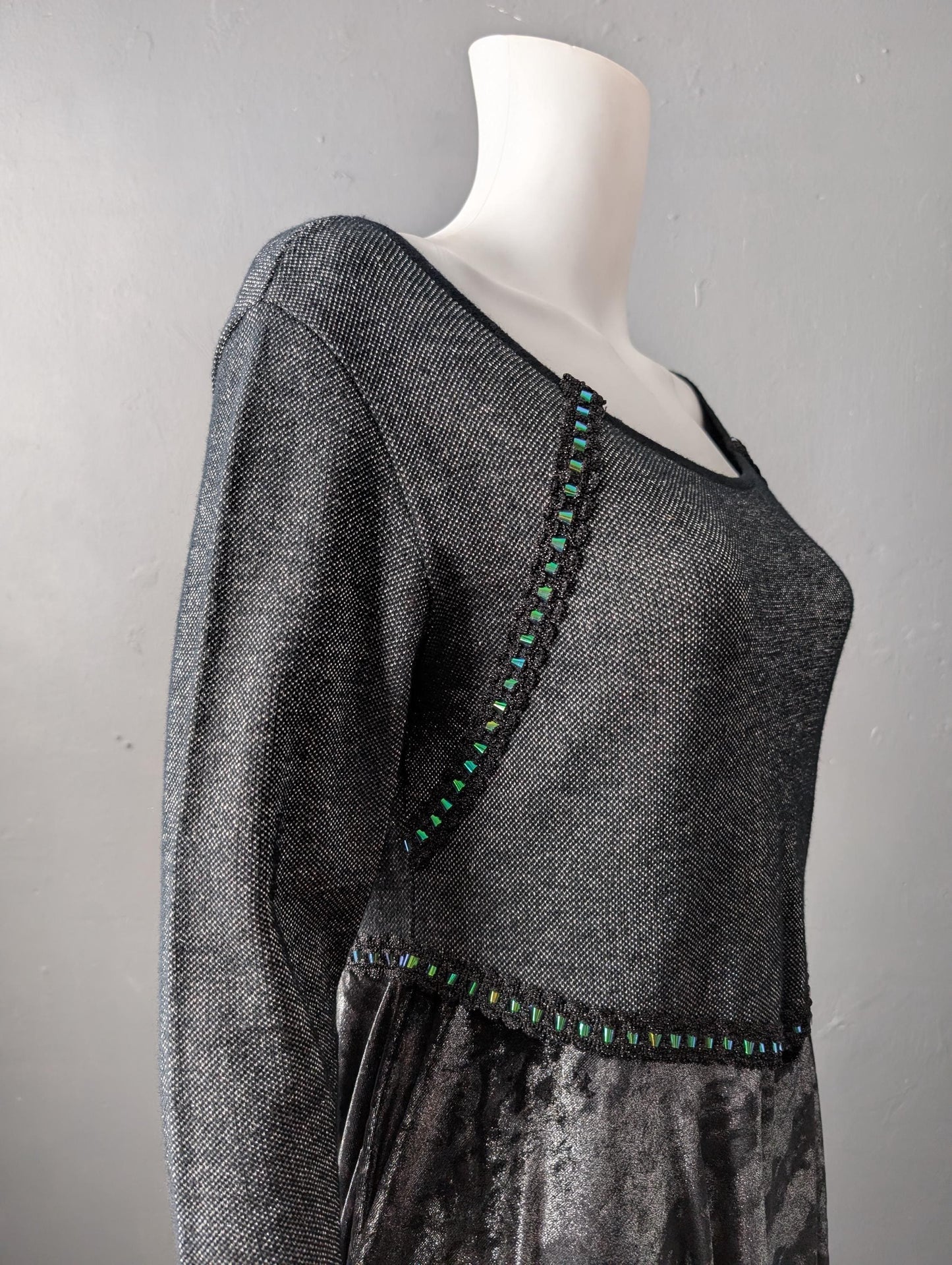 Metallic Silver Velvet Dress, Sparkly Futuristic Outfit, Size Small Medium