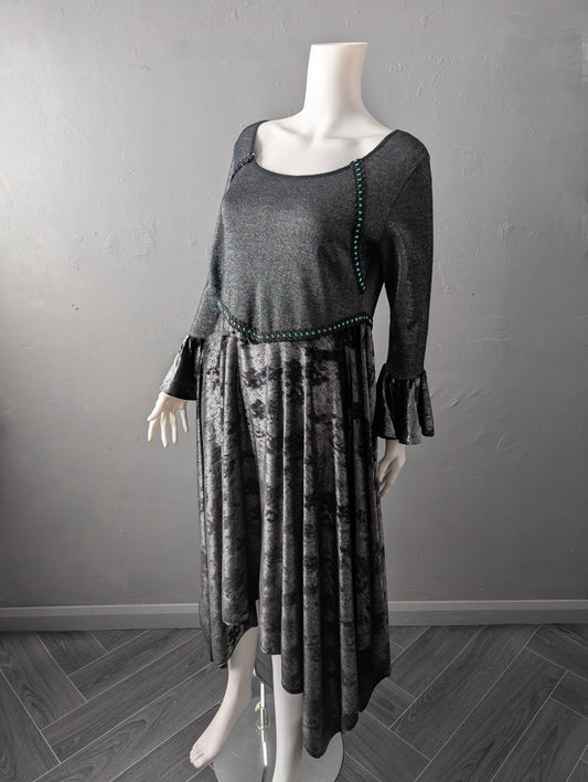 Metallic Silver Velvet Dress, Sparkly Futuristic Outfit, Size Small Medium