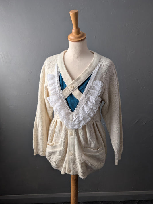Chunky Knit Sweater, Upcycled Cottagecore Pullover, Size Small Medium