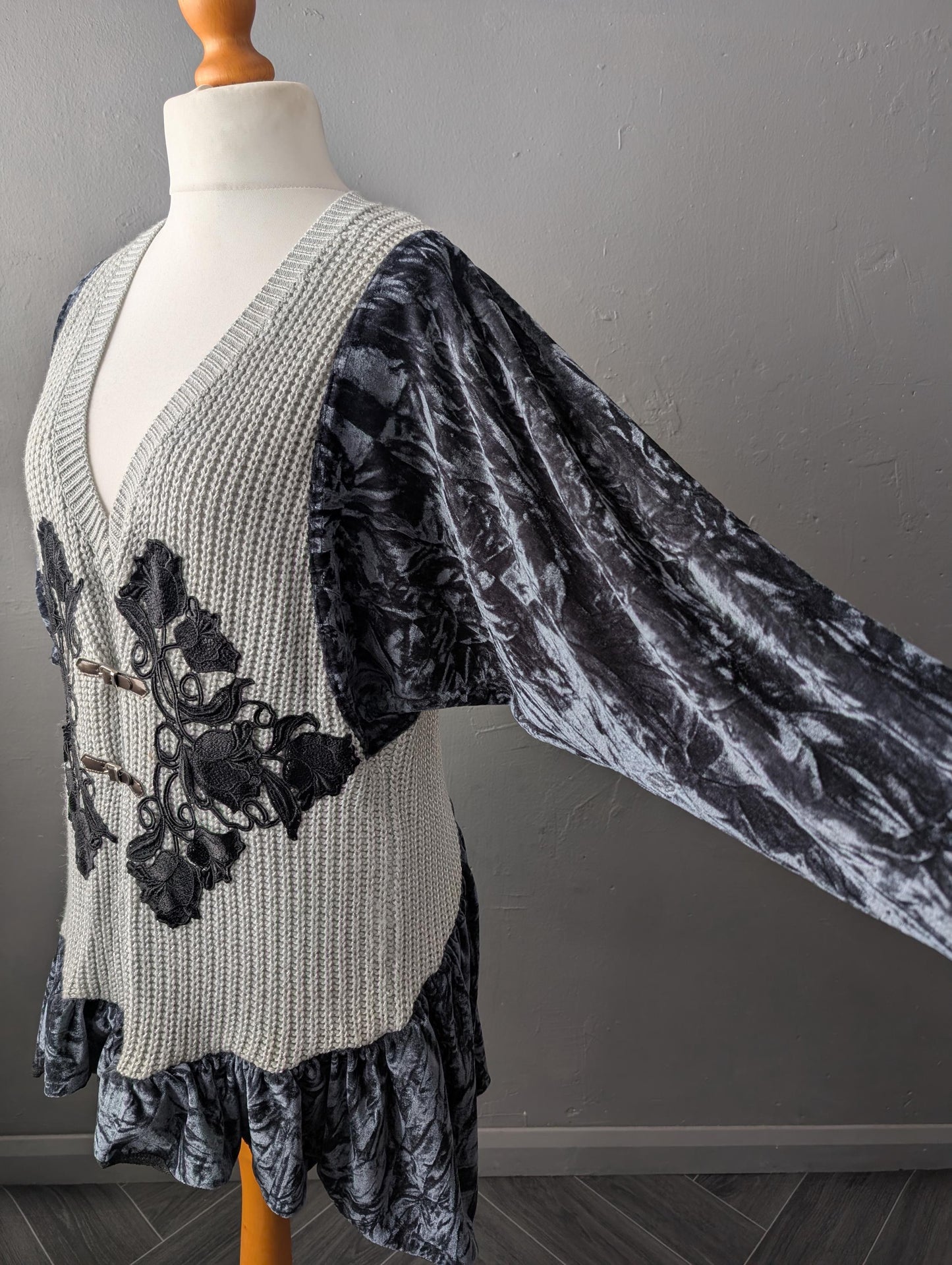 Boho Fae Jumper, Batwing Velvet Top, Upcycled Plus Size