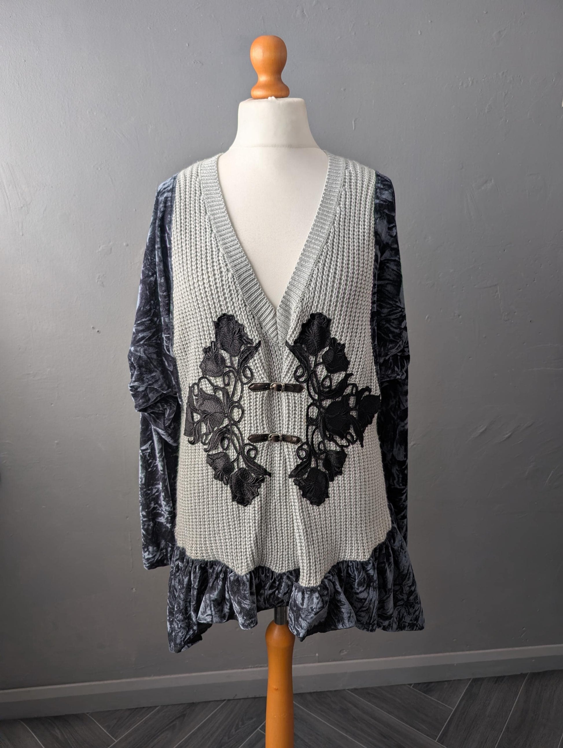 Boho Fae Jumper, Batwing Velvet Top, Upcycled Plus Size