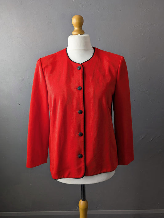 Red Wool Blend Jacket by Aspens, 80s Boxy Suit Blazer, Size Large