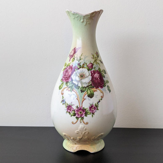 Antique S F & Co Crown Devon Vase, Vellum Blush Ware Rose Pattern, 0522