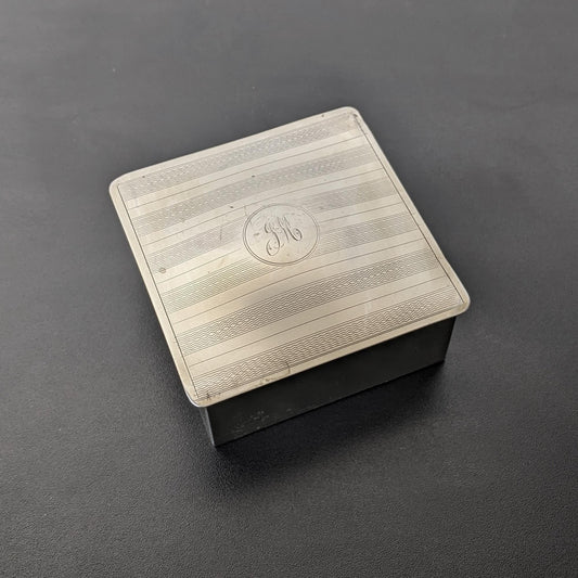 Vintage Silver Plated Pill Box with Initials, Etched Jewellery or Tobacco Storage