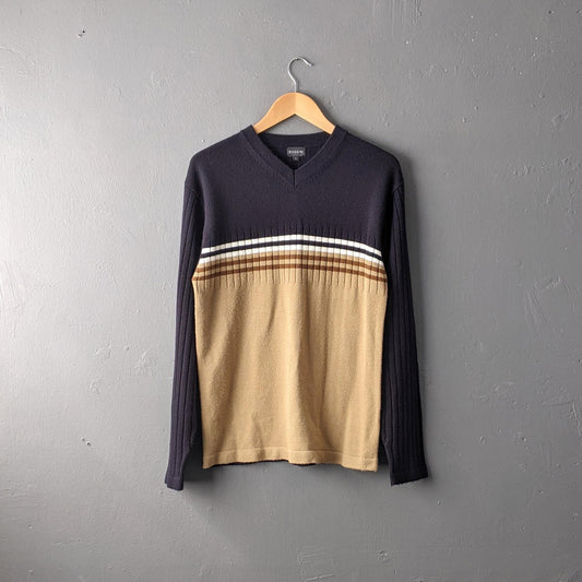 90s Striped Jumper, Preppy Indie Brit Pop Style, Size L