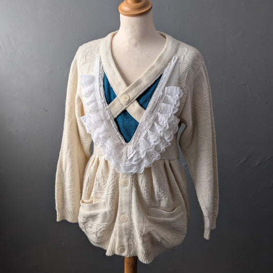 Chunky Knit Sweater, Upcycled Cottagecore Pullover, Size Small Medium