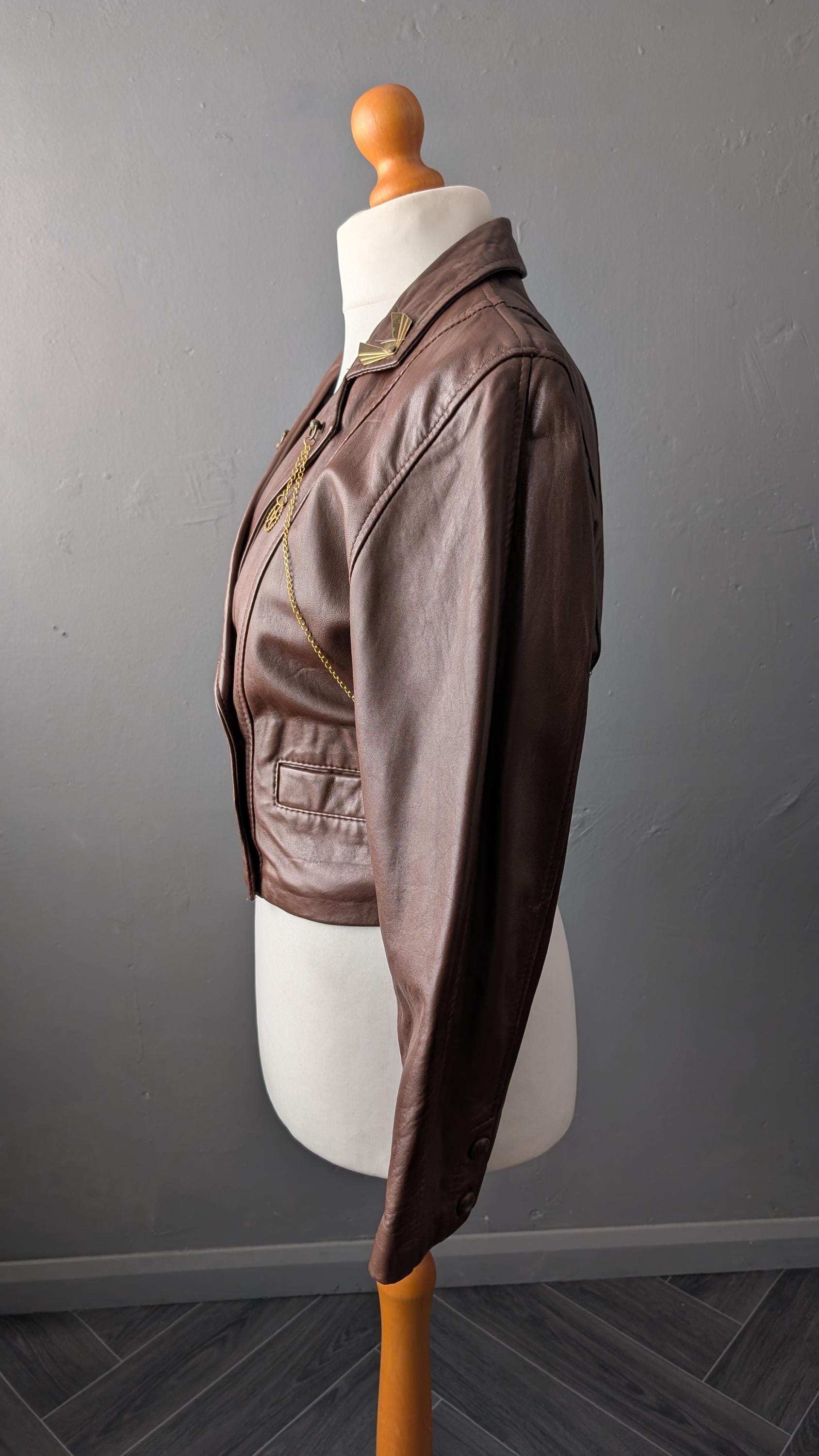 Womens Dieselpunk Leather Jacket, Short Deco Steampunk Coat, Size Medium