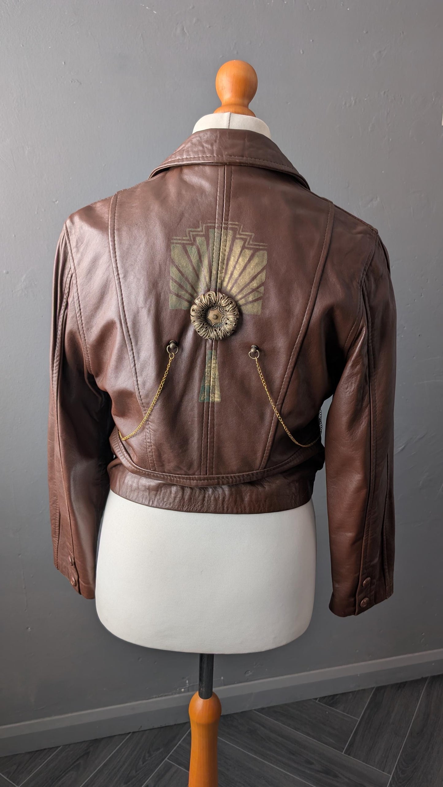 Womens Dieselpunk Leather Jacket, Short Deco Steampunk Coat, Size Medium
