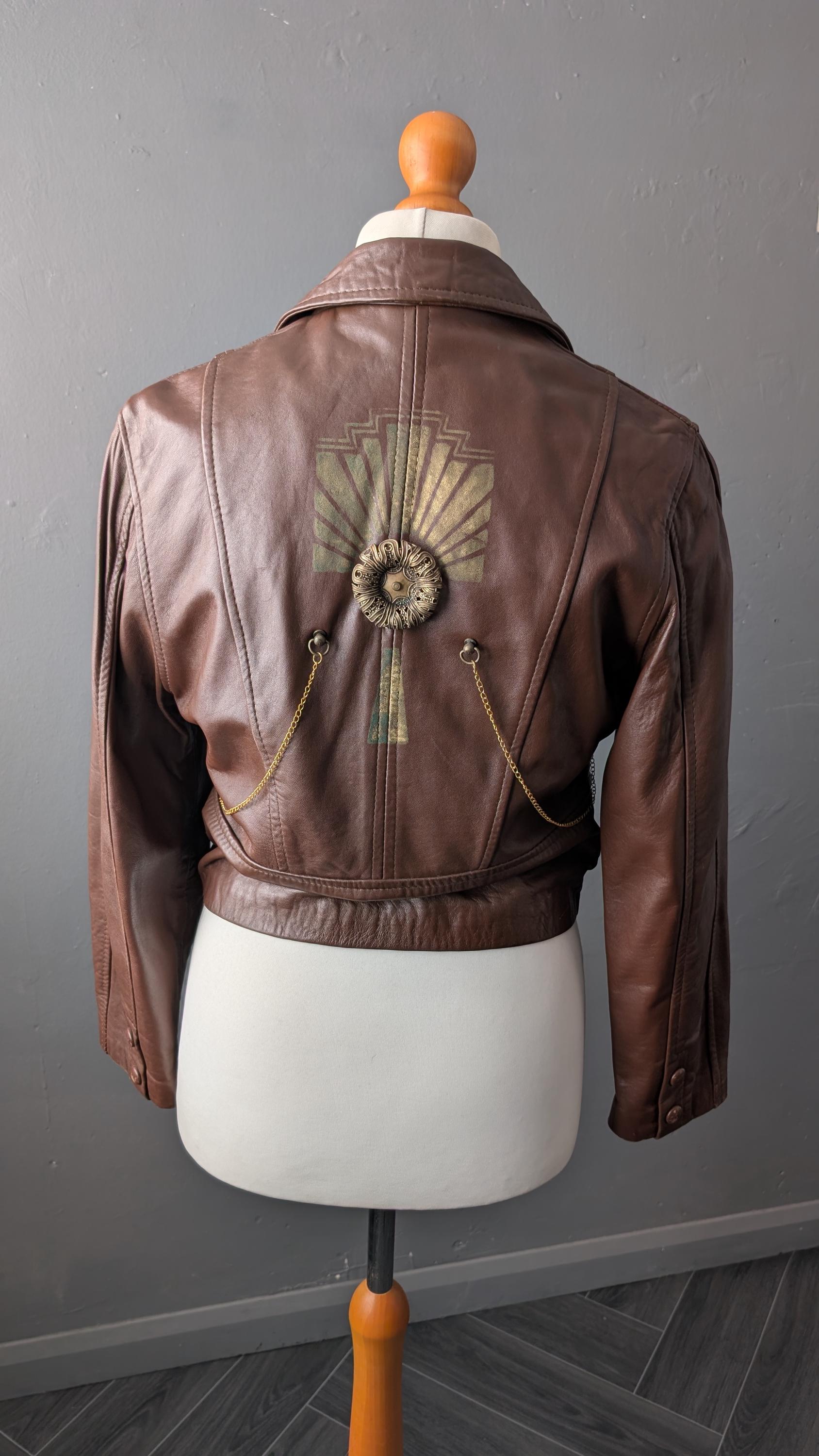 Womens Dieselpunk Leather Jacket, Short Deco Steampunk Coat, Size Medium