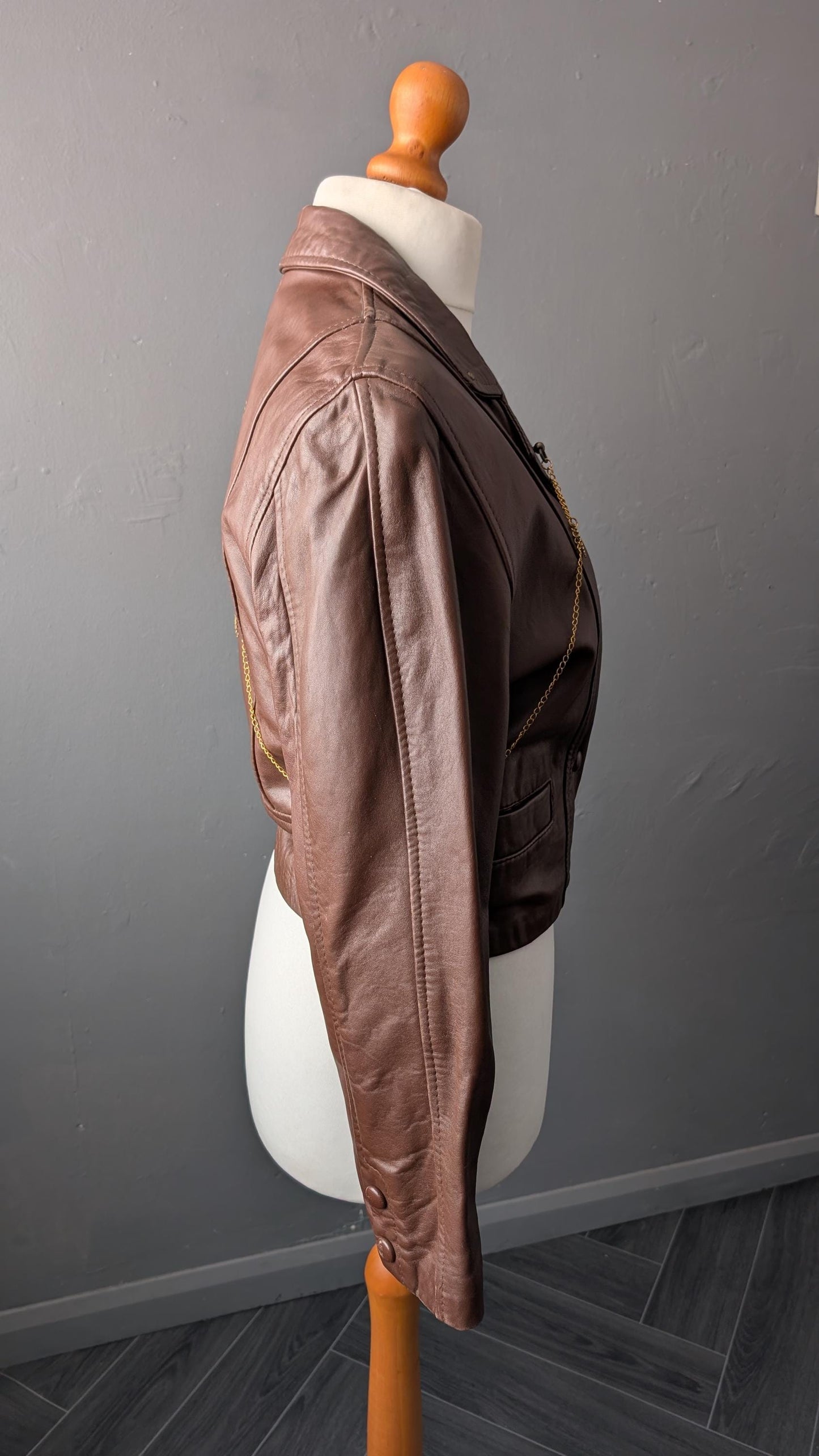 Womens Dieselpunk Leather Jacket, Short Deco Steampunk Coat, Size Medium