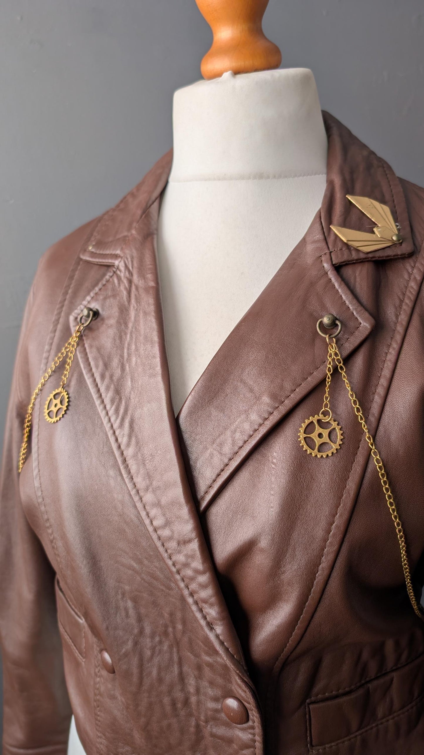 Womens Dieselpunk Leather Jacket, Short Deco Steampunk Coat, Size Medium
