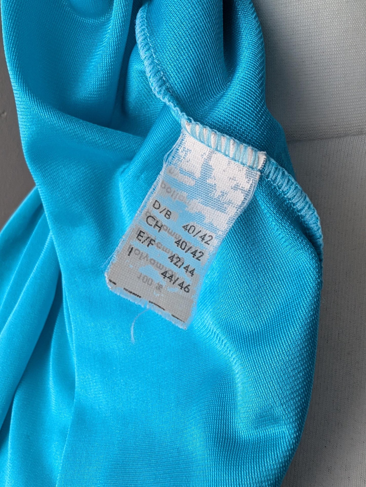 Vintage Aqua Blue Nightgown, 80s Side Split Chemise, Lace Lingerie Slip, Size Large