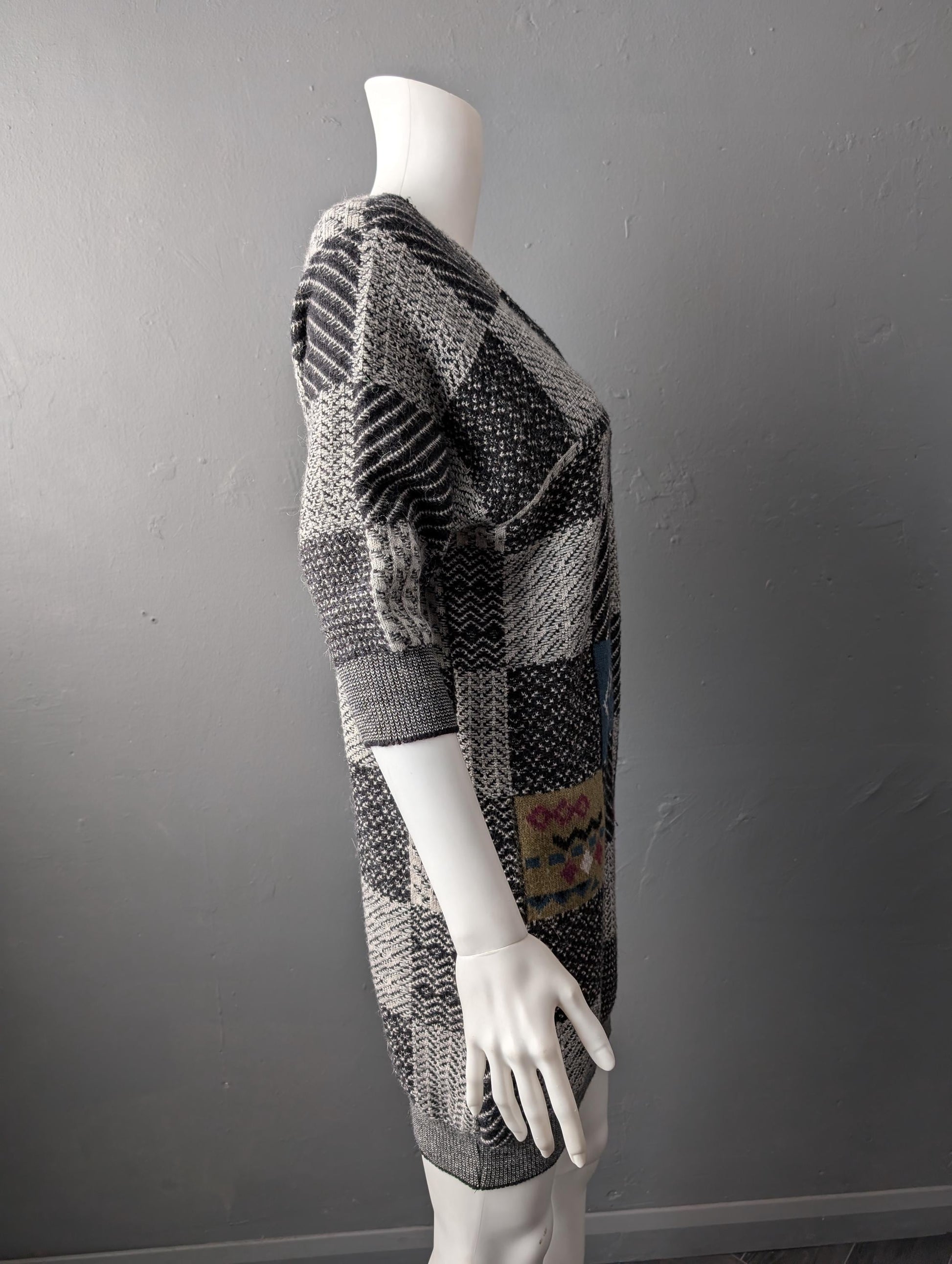 Retro Nerd Sweater Dress, Geometric Wool Jumper, 8 Bit Chic Knit, Size Medium